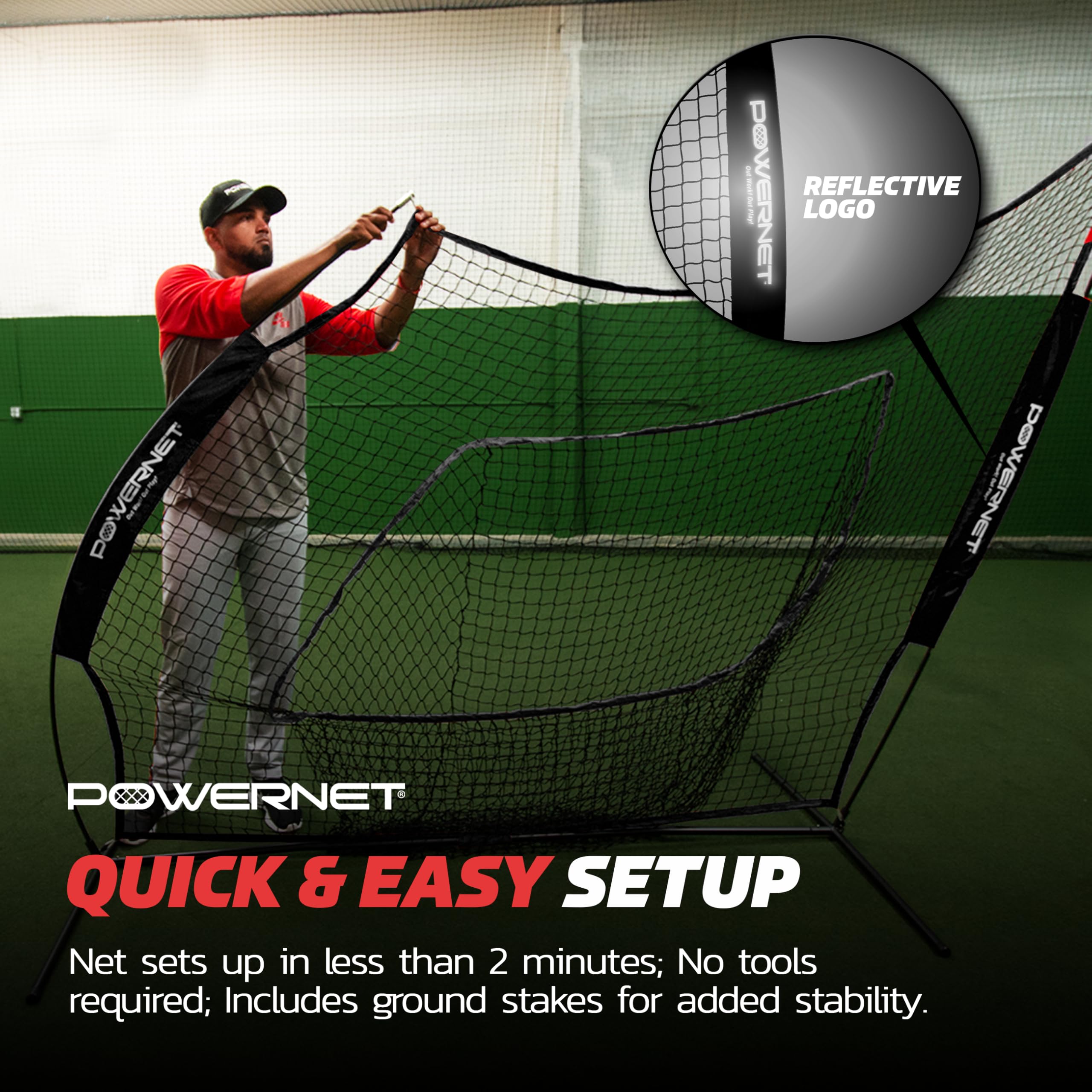 PowerNet 7x7 Baseball & Softball Training Net with Pitching, Batting & Fielding Accessories - Includes Ball Caddy, Weighted Baseballs & Hitting Tee - Perfect for Backyard Practice, Team Drills & Solo Training Sessions