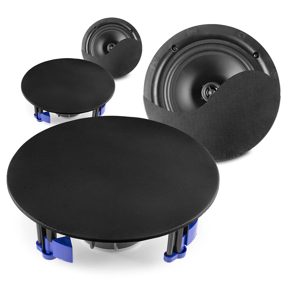 Power Dynamics NCBT8 2-Zone Wireless Bluetooth Ceiling Speaker System - 4x 8-Inch Black Active Speakers with Built-in Amplifiers, Flush Mount Design for Whole Home Audio Streaming | Perfect for Living Rooms, Kitchens & Home Theater Installations