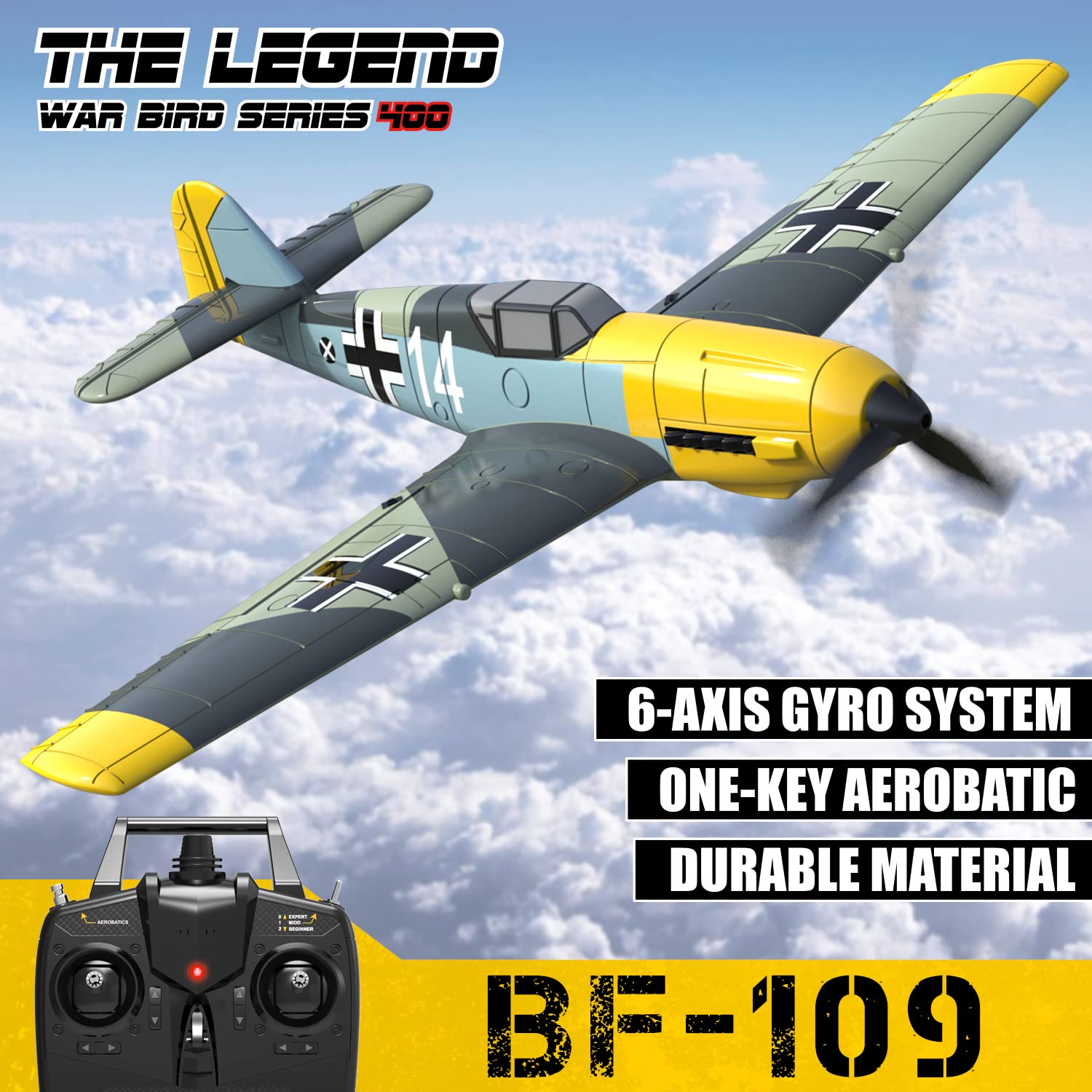 **2.4G 4 Channel RC Airplane - Remote Control Fighter Glider Foam Aircraft Toy for Boys & Kids | BF109 Model | Perfect for Outdoor Play, Hobby Flying & Gifts**