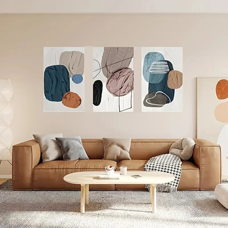 3-Piece Boho Minimalist Abstract Metal Wall Art Prints - Ready to Hang - Perfect for Living Room, Bedroom & Office Decor
