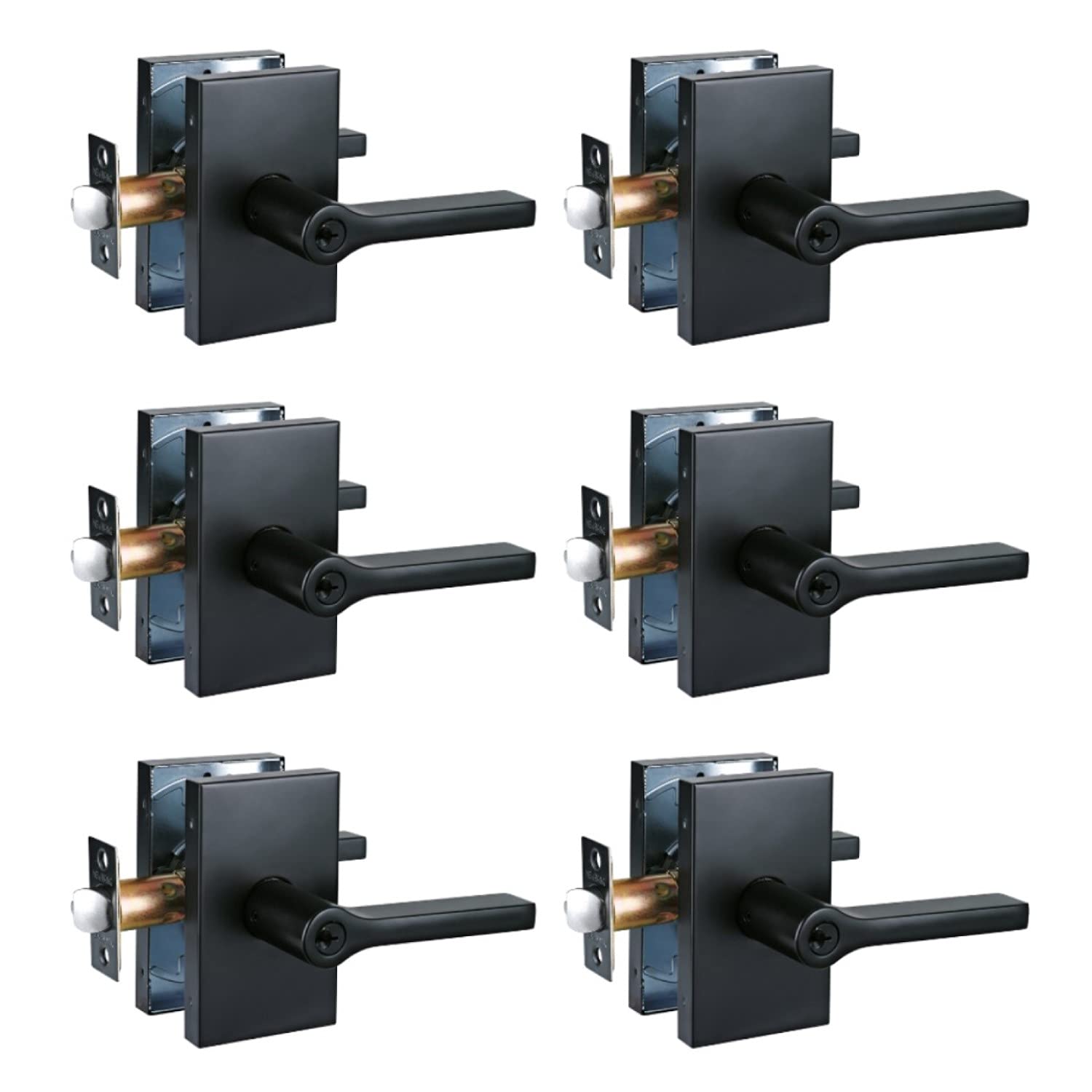 NEWBANG 6-Pack Heavy Duty Keyed Entry Lever Lock Set for Exterior & Front Doors - HD894-SET Matte Black Flat Door Lever (6 Individual Keyed Locks) | Secure Home, Office & Commercial Building Entry