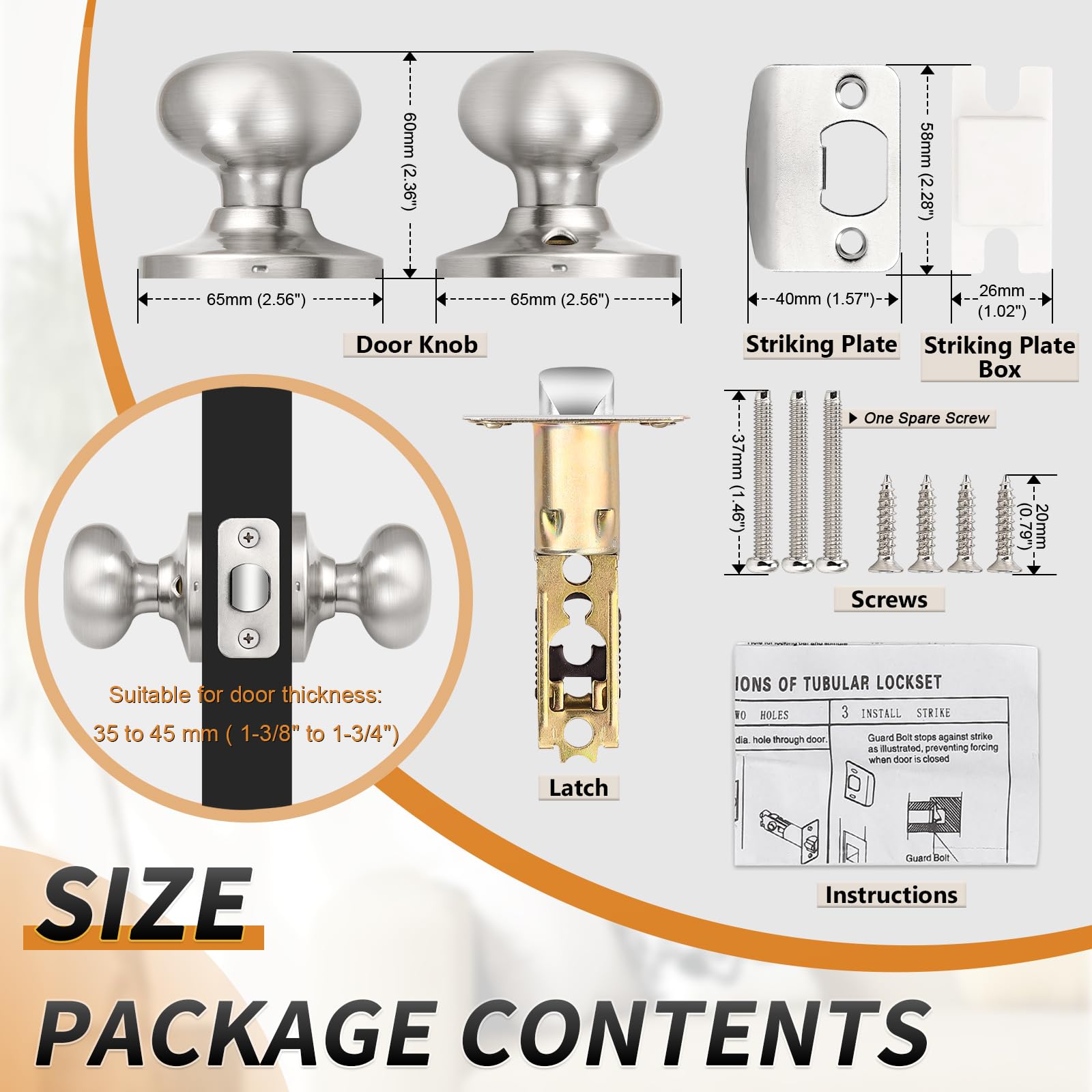 Probrico 10 Pack Classic Flat Ball Style Passage Door Knobs - Brushed Nickel Interior Door Handles for Hallway, Closet & Bedroom - Keyless Privacy Lock - Durable & Easy Installation for Home & Office Use
