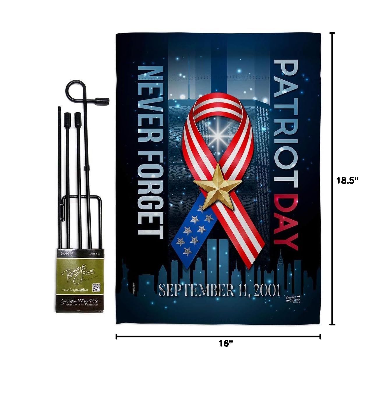Patriotic 911 Never Forget Garden Flag Set - USA Made for Yard & Home Decor