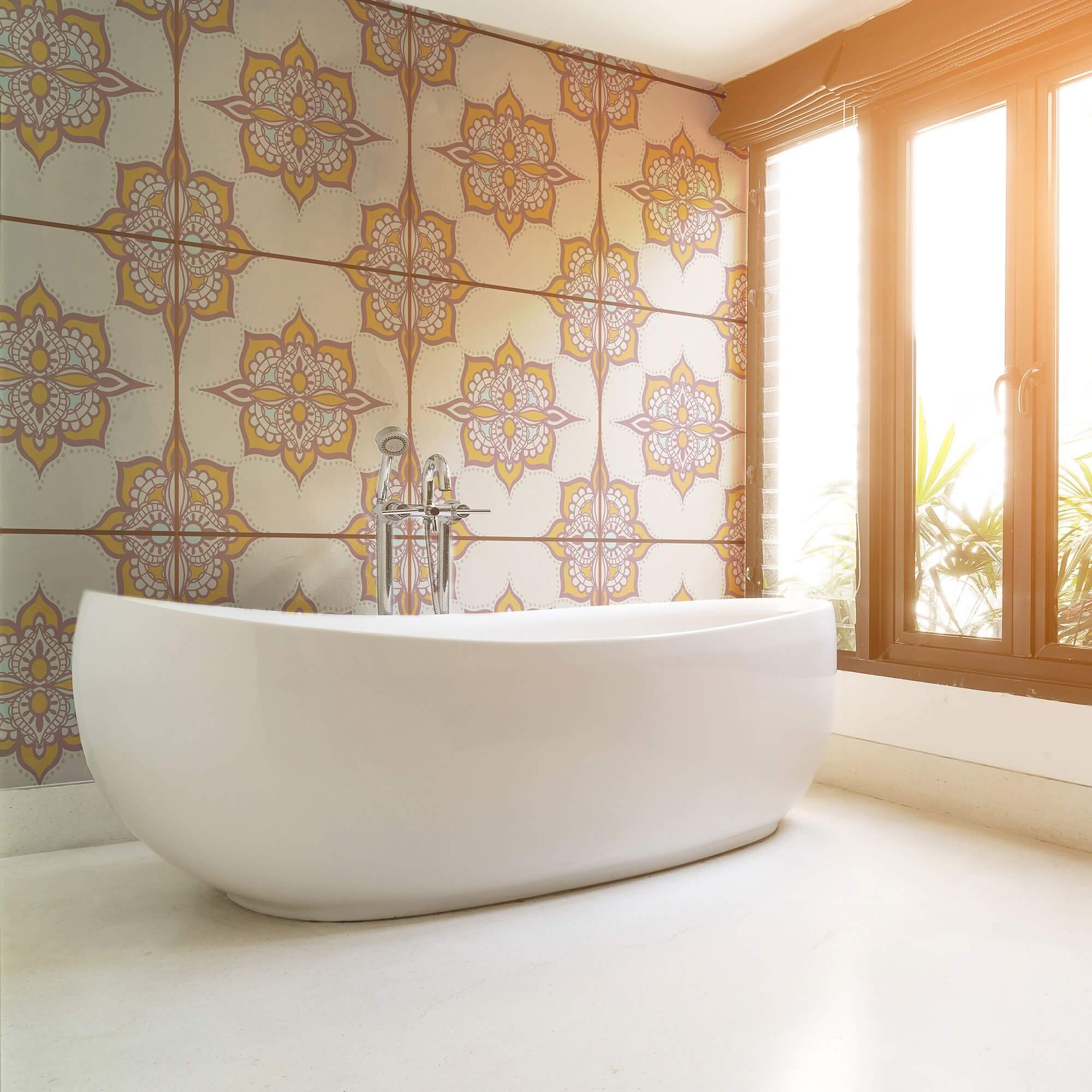 Lavender Damask Tile Adhesive Peel and Stick Removable Wallpaper - 30ft Self-Adhesive Wallpaper for Kitchen Backsplash, Bathroom, Nursery & Home Decor