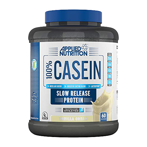 Applied Nutrition Casein Protein Powder 1.8kg (4 lbs) Vanilla Cream Flavor - Slow Digesting Muscle Recovery Supplement for Nighttime Use & Post-Workout