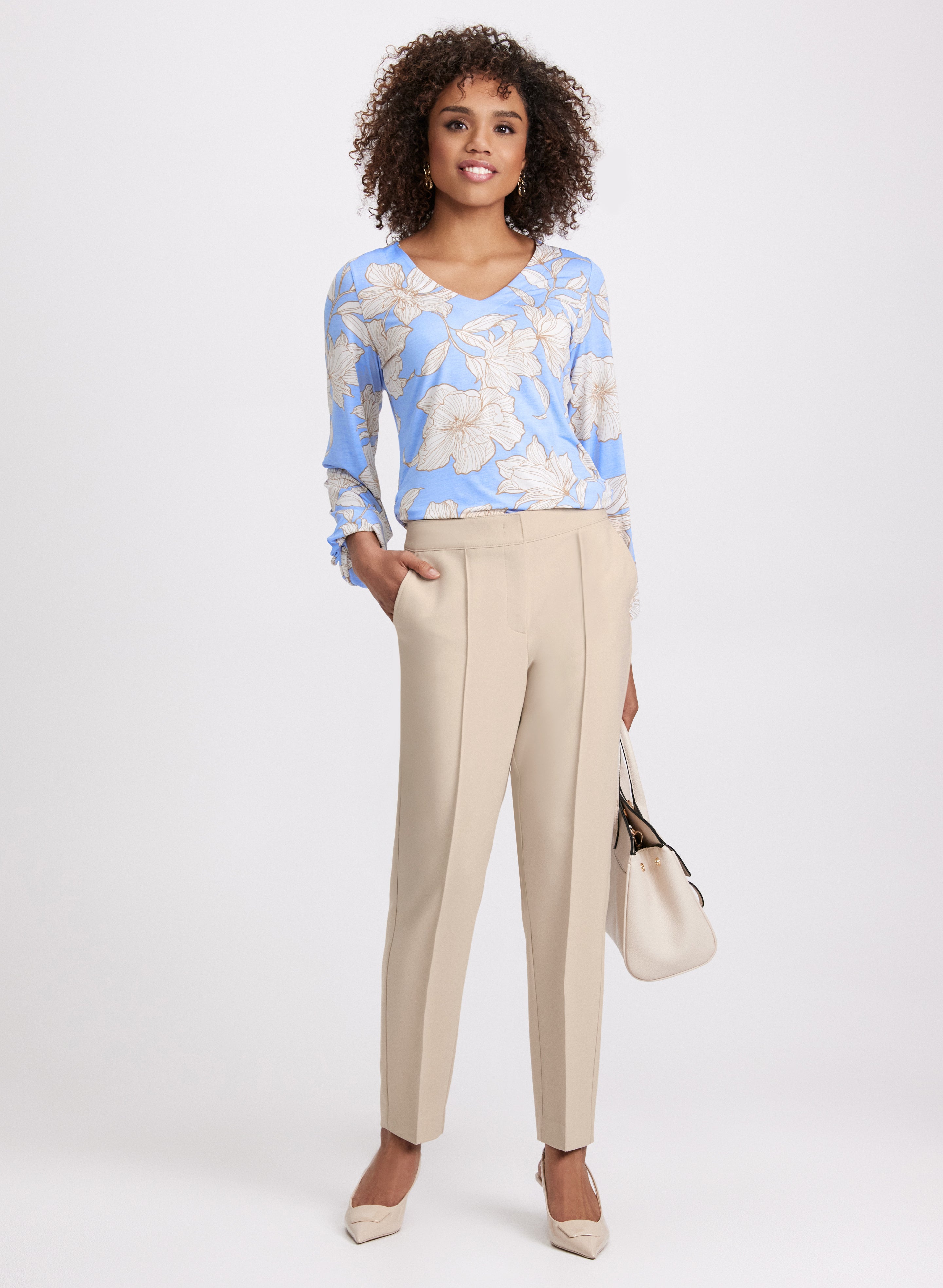 Floral Print Women's Blouse - Elegant Floral Pattern Tops for Spring & Summer, Casual & Office Wear