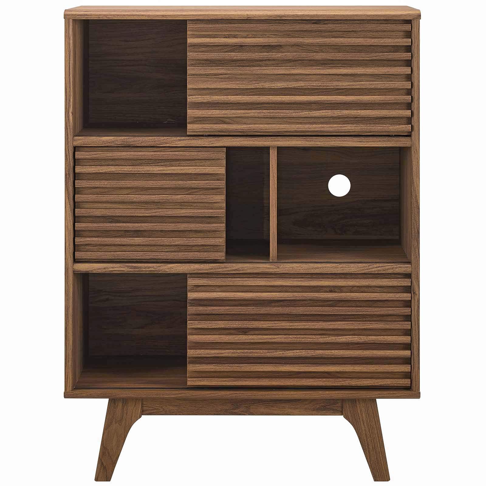 Modern Wooden Living Room Cabinet - Natural Walnut Brown Stand for Lounge, Club & Lobby - Stylish Storage Solution for Home & Office Decor