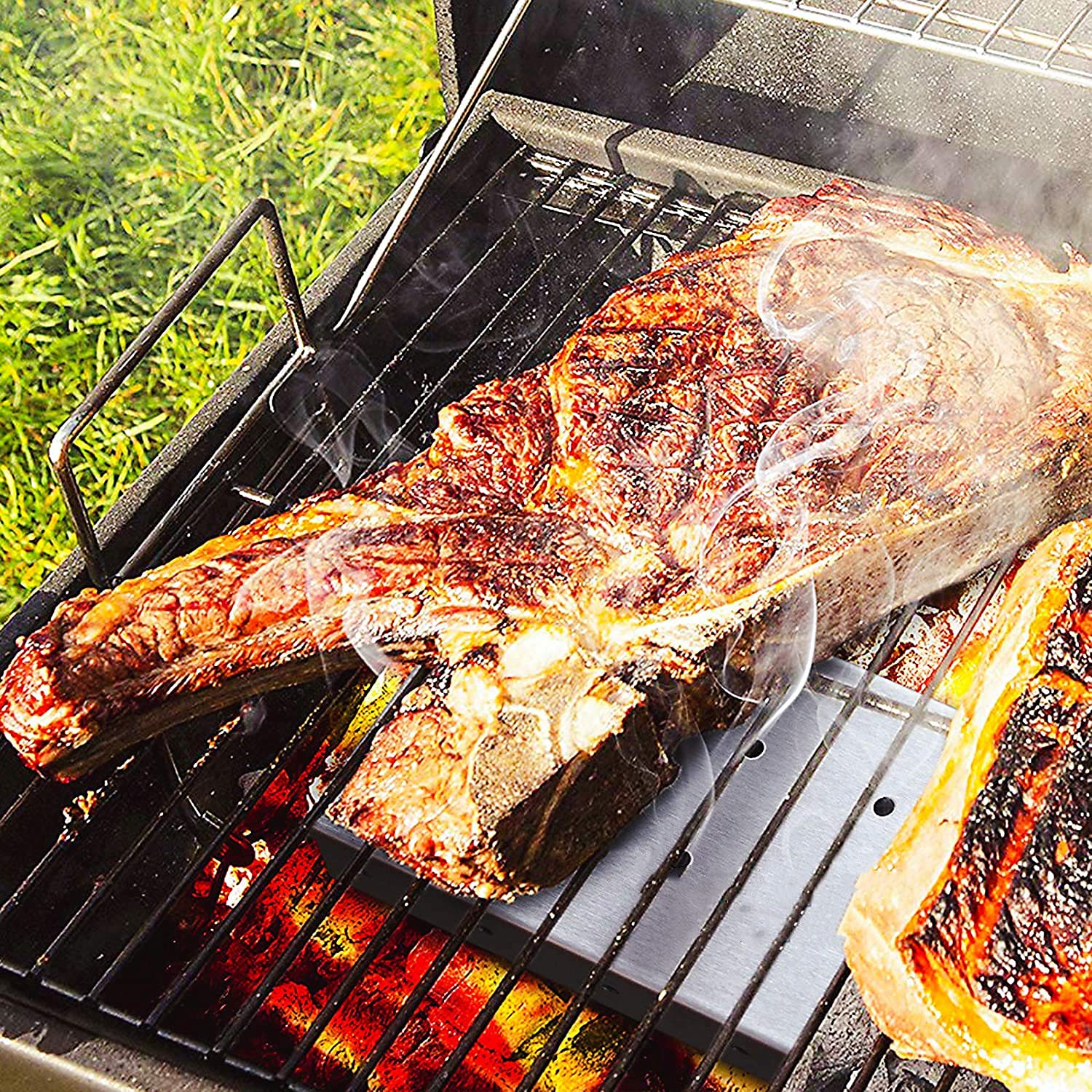 Premium Stainless Steel Sawdust Box for BBQ - Hinged Lid, Thick & Durable, No Warping - Perfect for Charcoal & Gas Grills, Meat Smoking - Ideal for Backyard Cookouts, Camping & Outdoor Barbecues