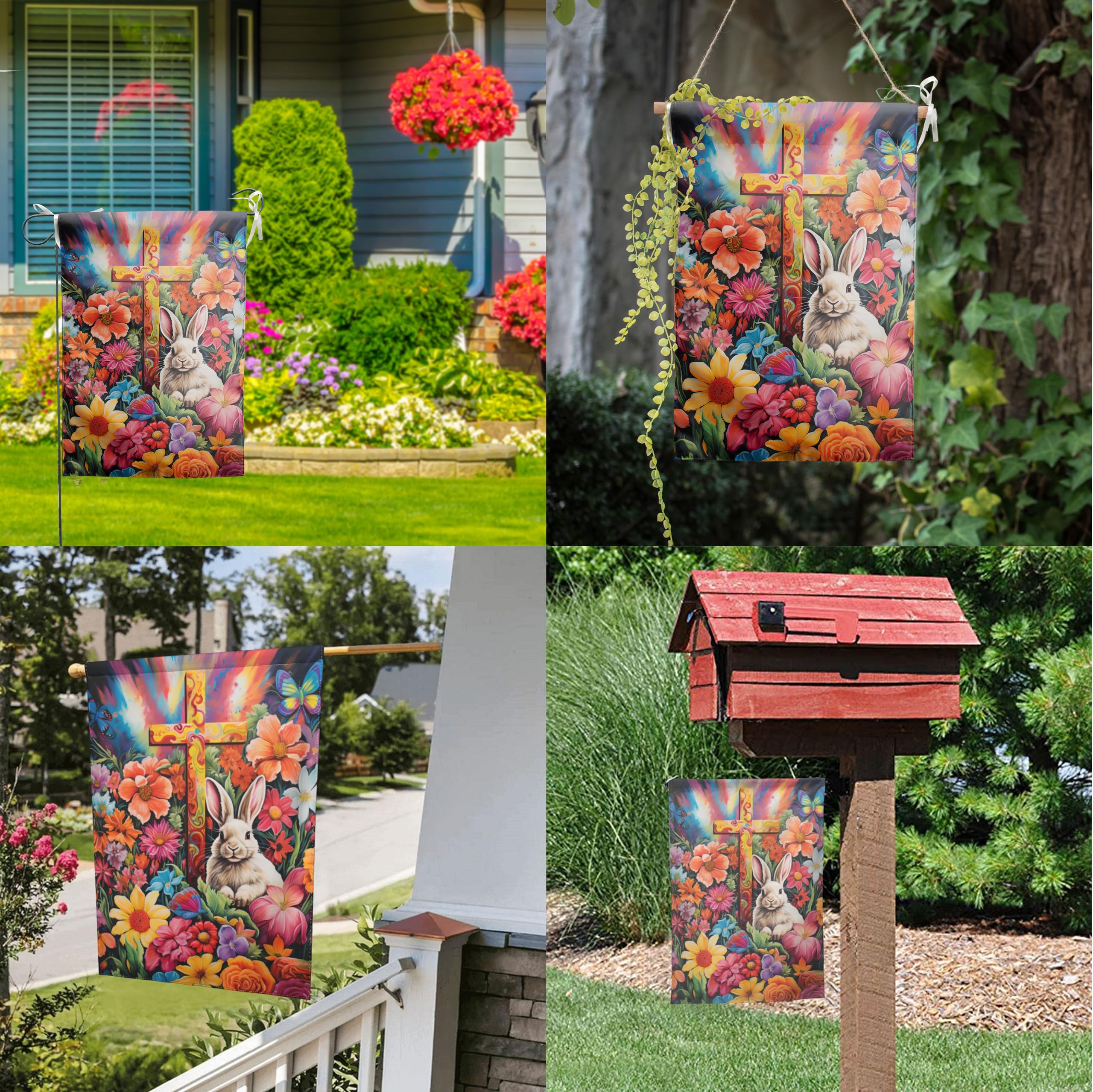 12×18 Inch Double Sided Easter Bunny Garden Flag with Flowers & Butterflies - Spring Rabbit House Flag for Farmhouse, Yard & Outdoor Decor | Perfect for Easter Cross Celebrations & Seasonal Home Décor