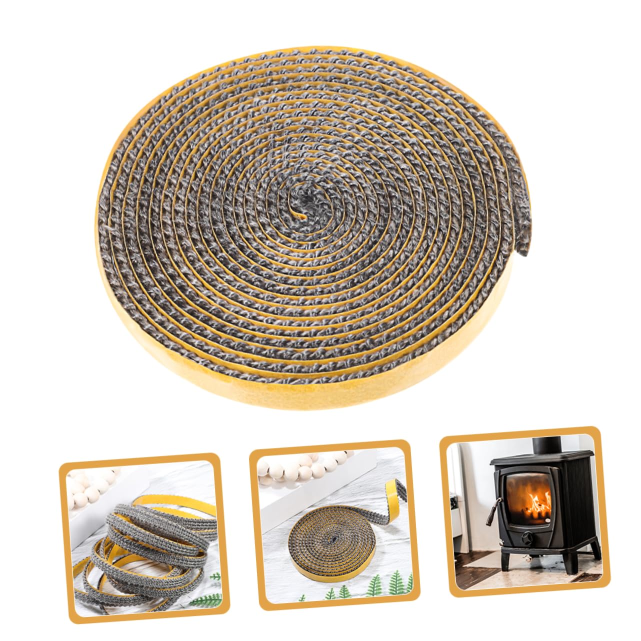 POPETPOP 4 Rolls Self-Adhesive Fiberglass Stove Gasket Tape - High Heat Resistant Door Seal for Wood Stove, Fireplace & Glass Window Repair - Perfect for Fire Rope Replacement & DIY Stove Maintenance
