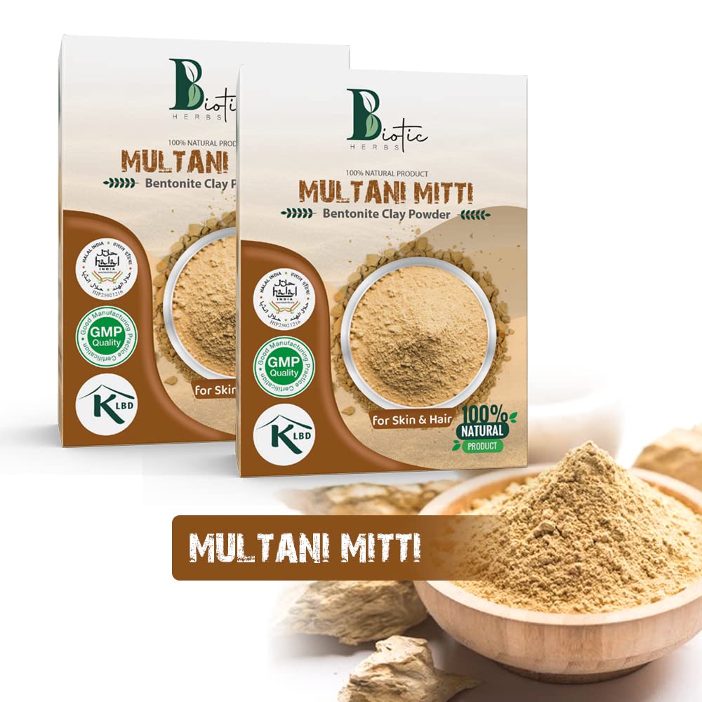 Biotic Herbs Organic Pure Multani Mitti Powder (200g) - Natural Fuller's Earth Clay for Face, Skin & Hair Care | Bentonite Clay for Deep Cleansing & Detox | Perfect for DIY Face Masks, Hair Treatments & Spa Days