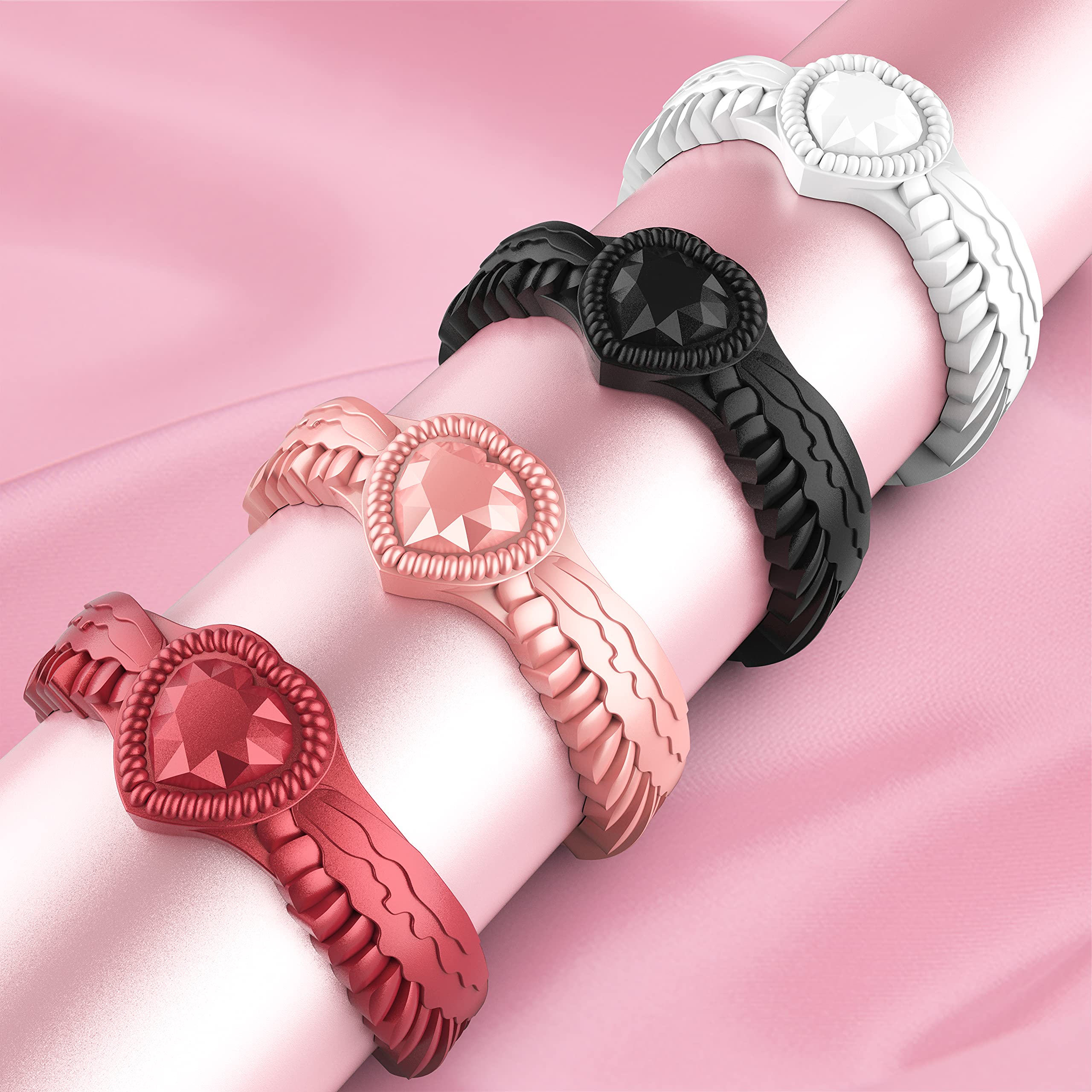 Zollen 4/7 Pack Silicone Wedding Rings for Women - Stackable Rubber Wedding Bands with Heart Shaped Diamond & Wings Design - Comfortable, Durable & Hypoallergenic - Perfect for Daily Wear, Gym, Travel & Outdoor Activities