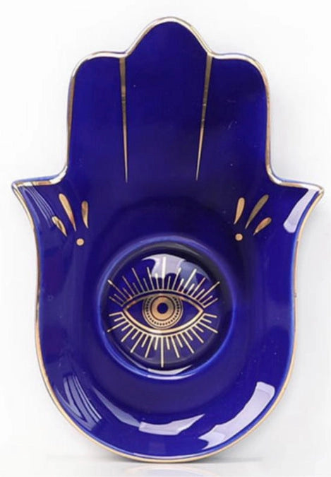 Blue Ceramic Evil Eye Curio Dish - Handmade Decorative Trinket Tray for Jewelry, Keys & Coins | Perfect for Home Decor, Gift Giving & Spiritual Protection