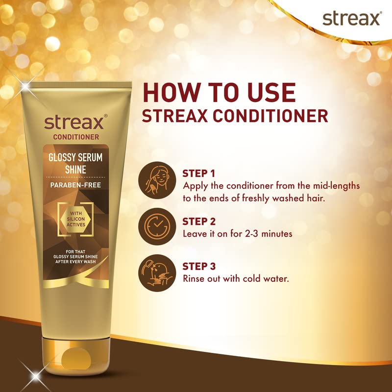 Streax Glossy Serum Shampoo & Conditioner Set with Walnut Hair Serum - 3 Step Hair Care System for Long-Lasting Shine & Smoothness - Perfect for Dry, Damaged Hair & Daily Frizz Control
