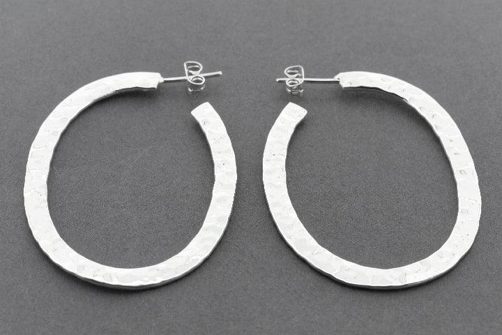 Oval Hammered Flattened Hoops Sterling Silver Earrings - Elegant Boho Jewelry for Women, Perfect for Everyday Wear & Special Occasions