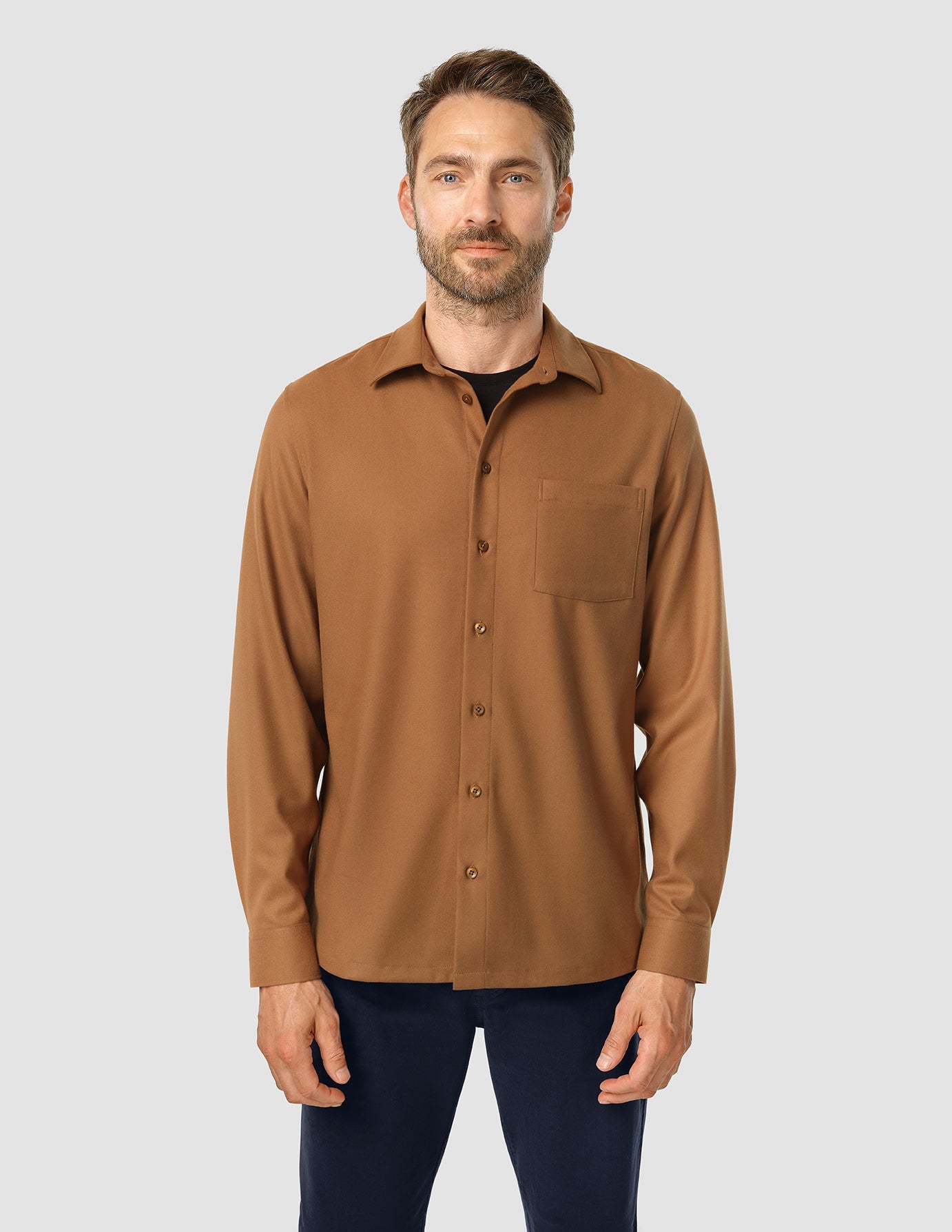 Men's Casual Button-Down Shirt in Camel Color - Comfortable & Stylish for Office, Travel, and Everyday Wear
