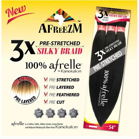 AFREEZM 3X Pre-Stretched Silky Braiding Hair 1B - Soft & Natural Look for Box Braids, Cornrows & Protective Styles