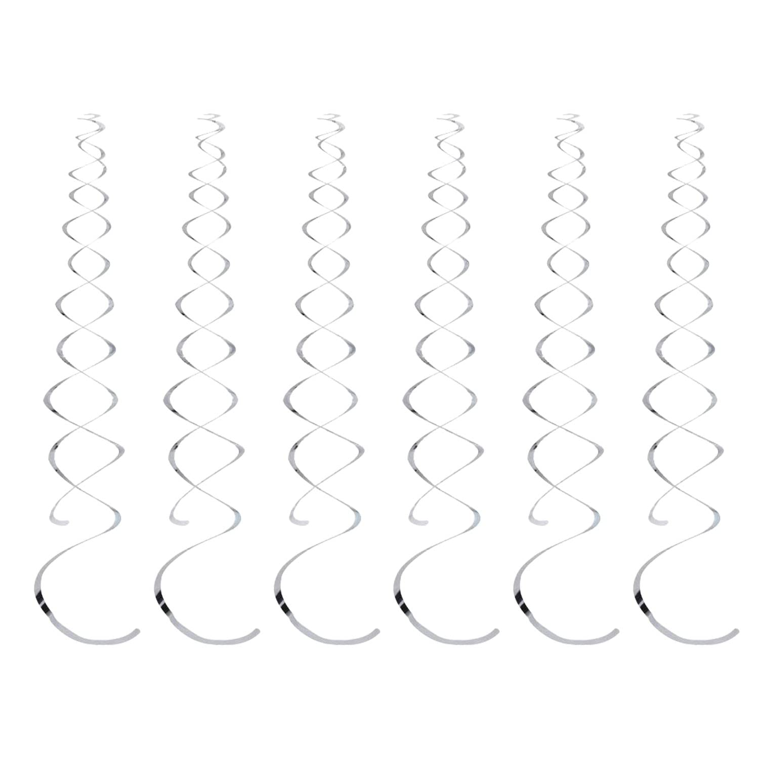 12 Pack Silver Plastic Hanging Swirl Decorations - Spiral Streamers for Ceiling, Wedding, Baby Shower & Birthday Party Supplies | Perfect for Indoor Events and Festive Celebrations