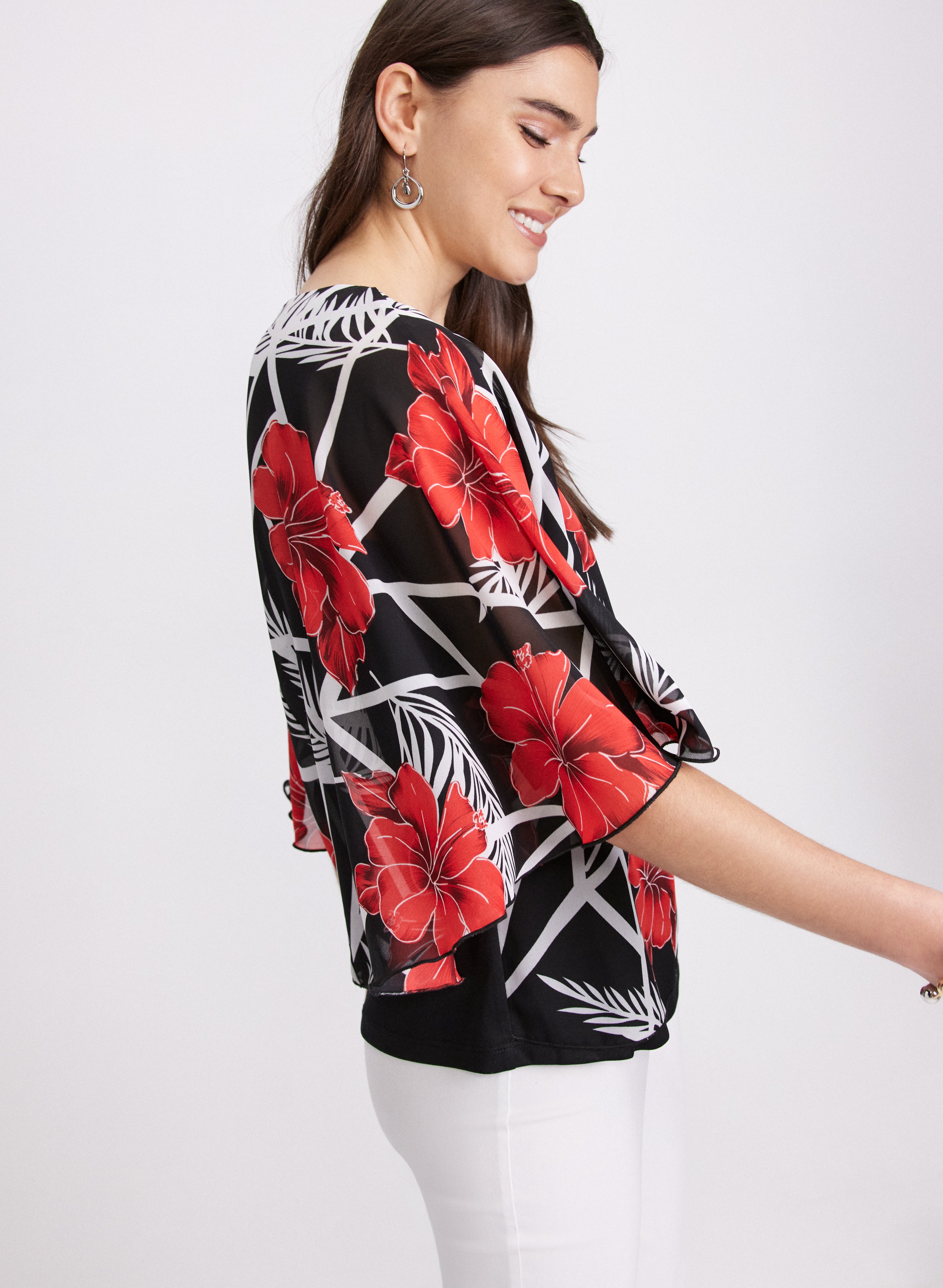 Floral Flare Sleeve Top for Women - Elegant Boho Blouse with Bell Sleeves - Perfect for Summer Outfits, Date Nights & Vacation Wear