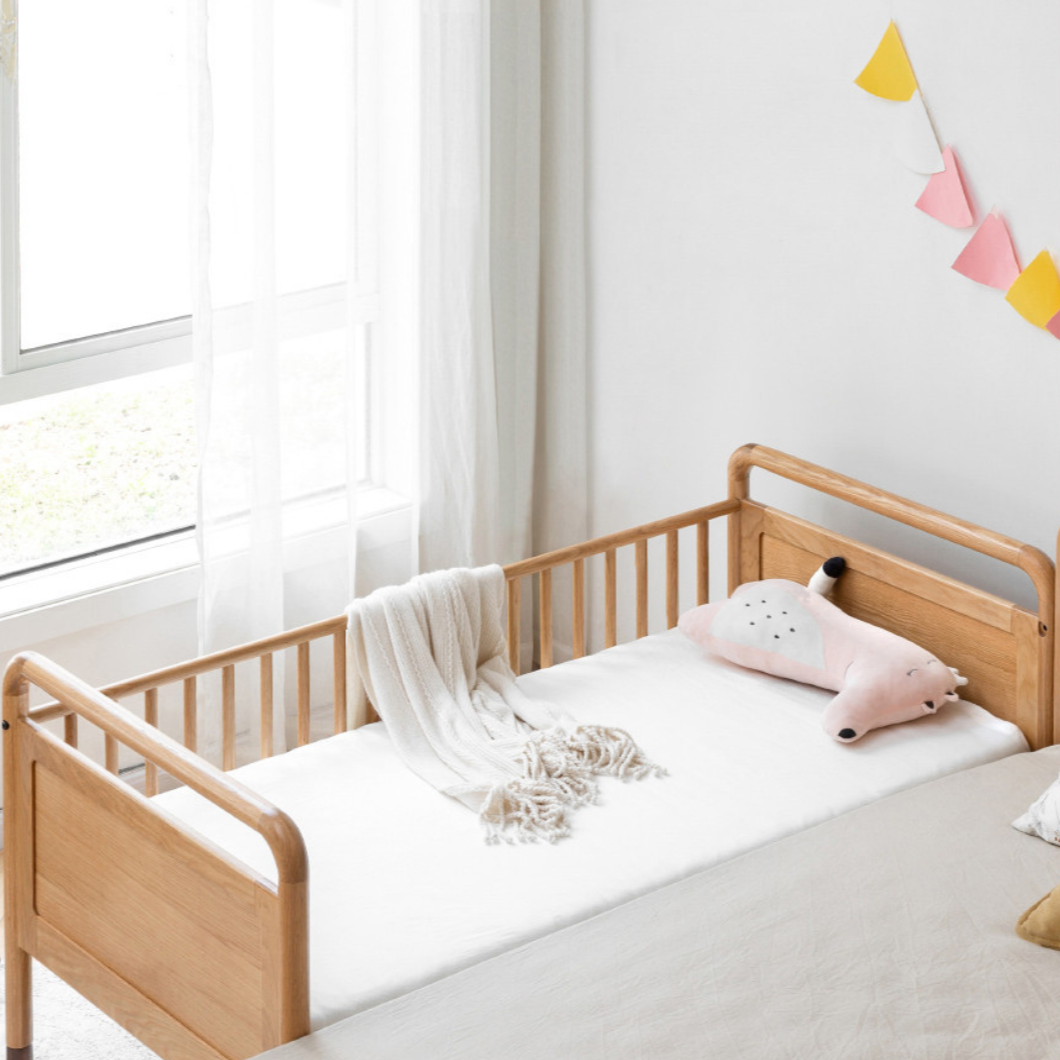 Premium Oak Solid Wood Toddler Bed - Convertible, Multi-Functional Kids Bed with Safety Rails | Perfect for Nursery, Daycare & Small Bedrooms