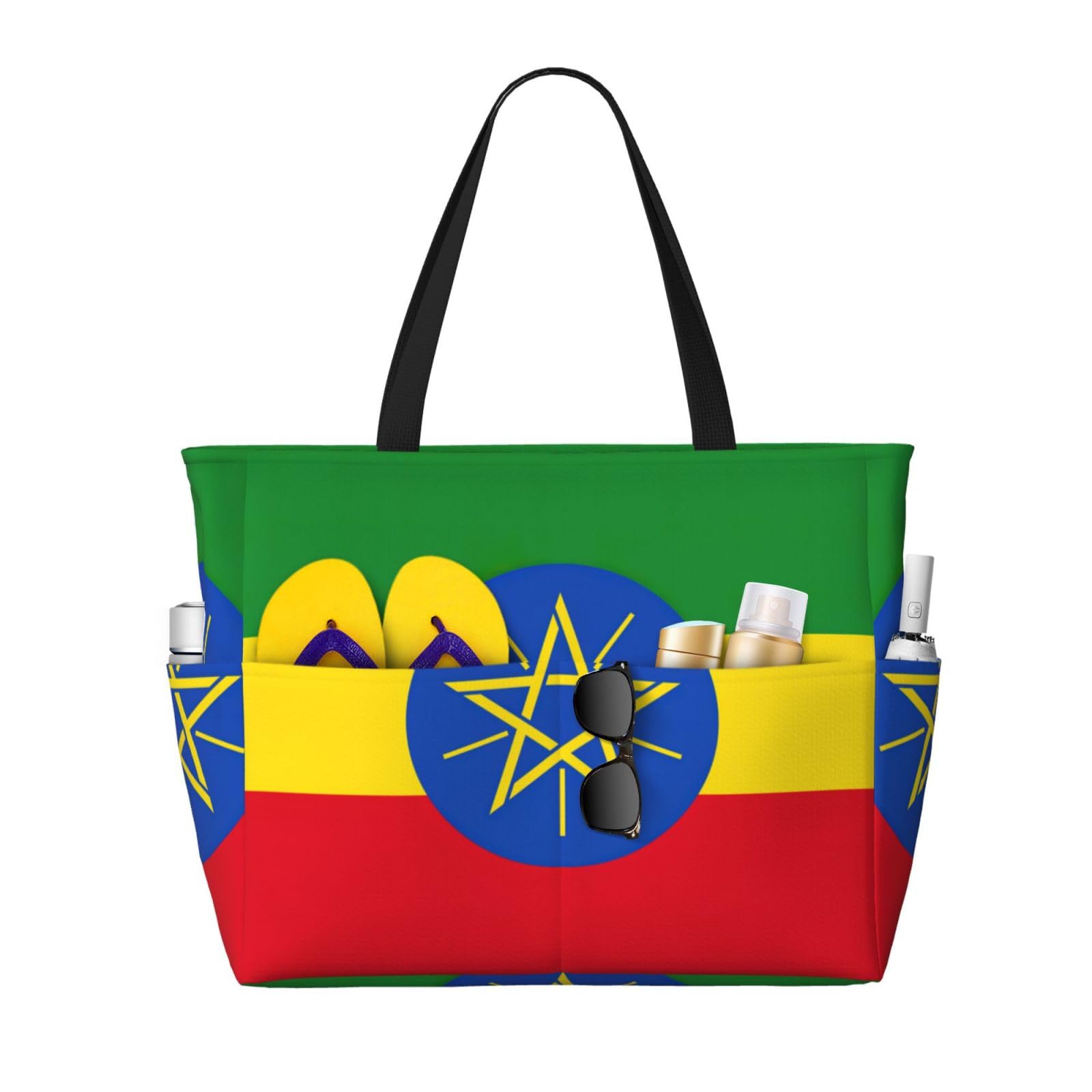 Ethiopia Flag Beach Bag - Large Tote for Travel & Women | Black
