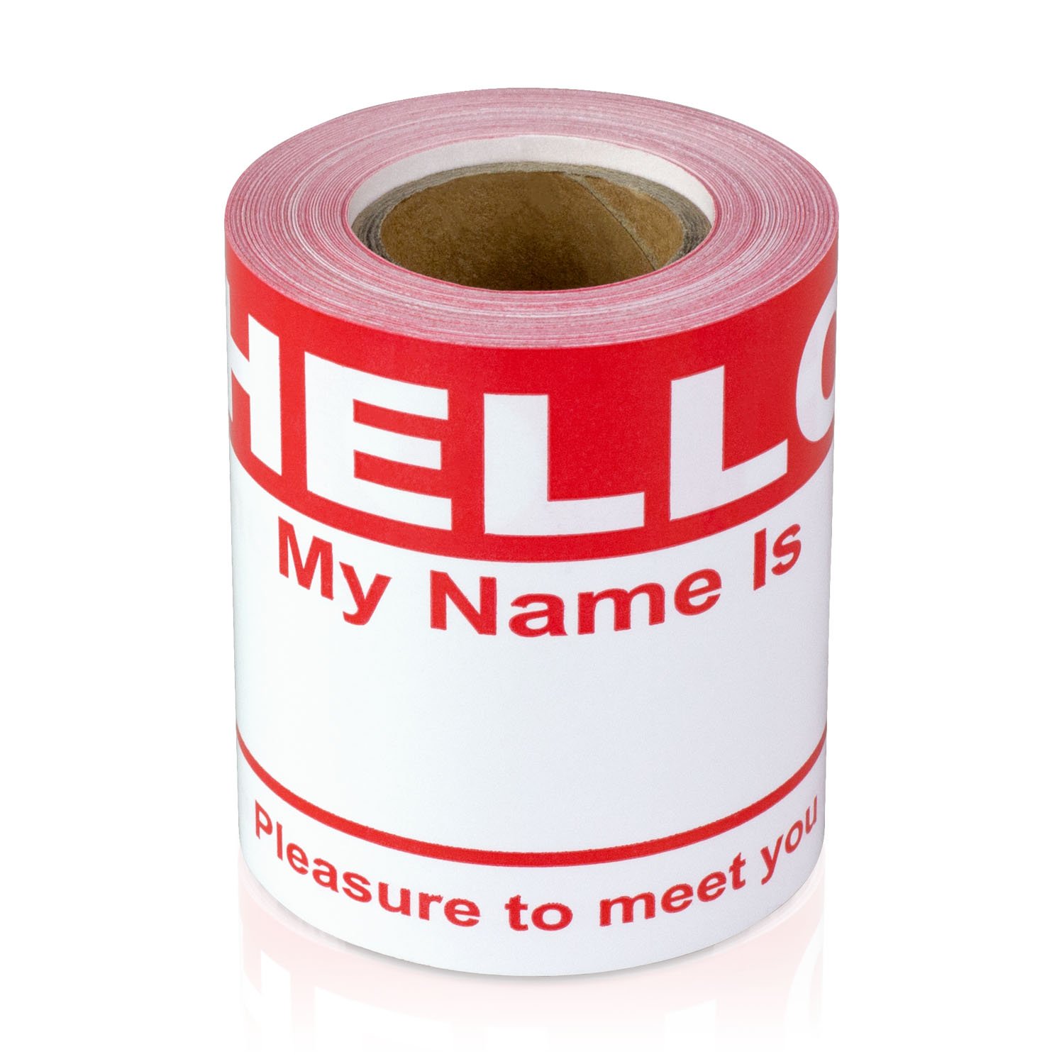 100 Name Tags - 2-5/16 x 4 inch Blank Adhesive Stickers - Hello My Name is Labels for Visitors, Events & Conferences - Write-On Name Badges in Red - Perfect for Meetings, Parties & Networking