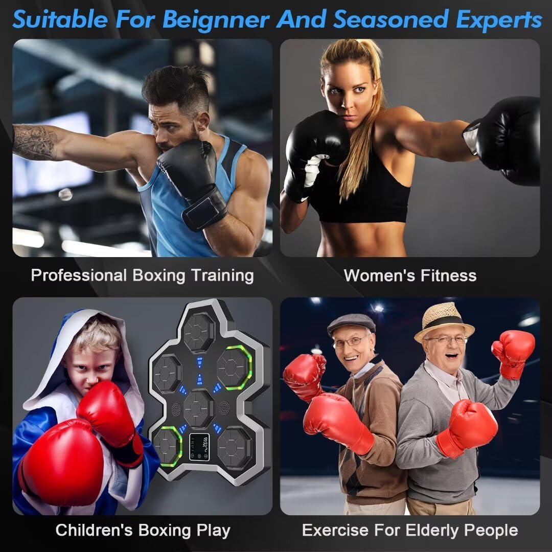 RELAXJOYHN Smart Bluetooth Music Boxing Machine - Wall Mounted Electronic Punching Trainer with Gloves for Adults | Home Gym Equipment for Indoor Fitness & Boxing Workout | Perfect for Stress Relief, Cardio Training & Boxing Practice