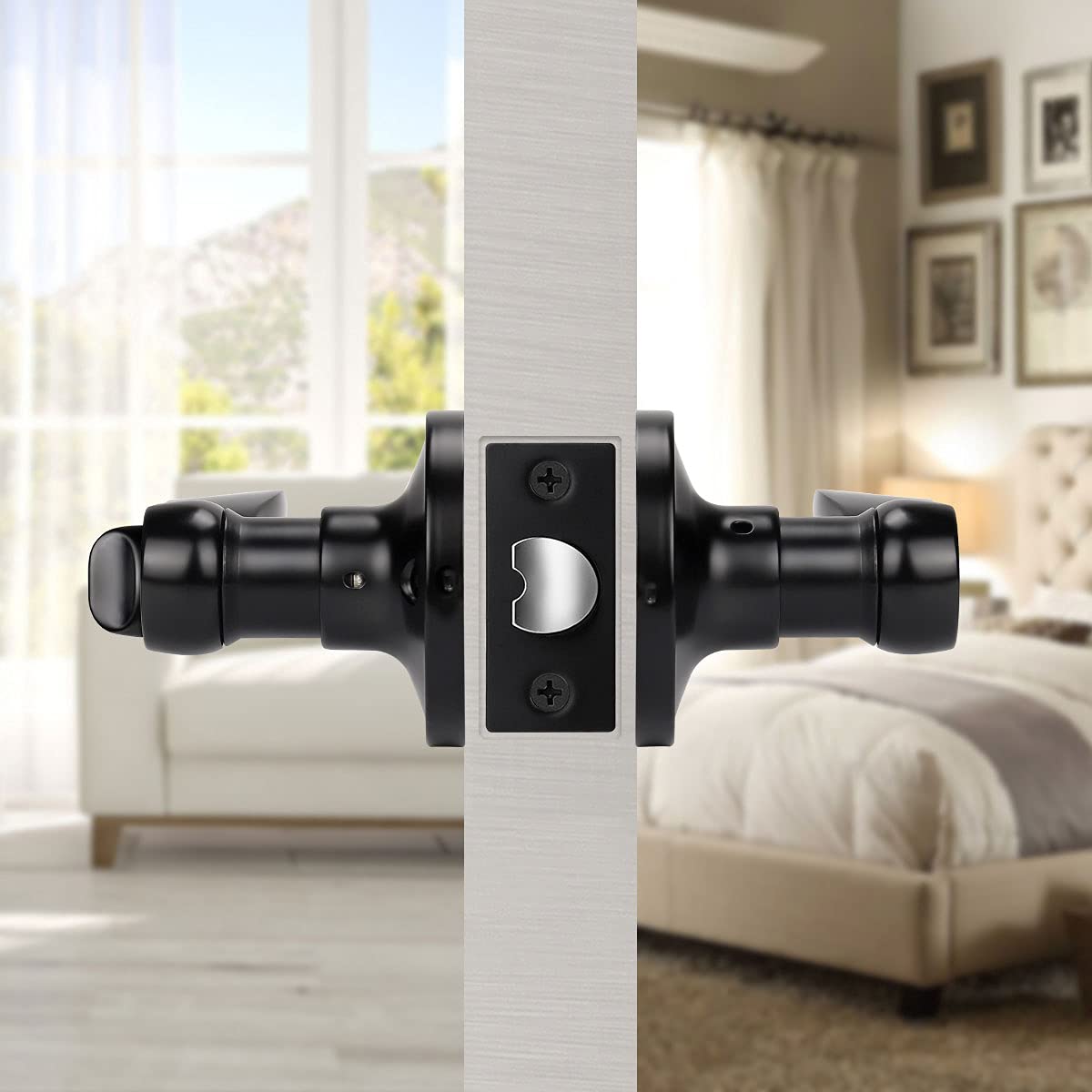 KNOBWELL 8 Pack Matte Black Door Knobs - Interior Bedroom & Bathroom Privacy Door Handles with Thumb Turn Lock, Reversible for Left/Right Hand - Perfect for Home, Office, and Commercial Spaces
