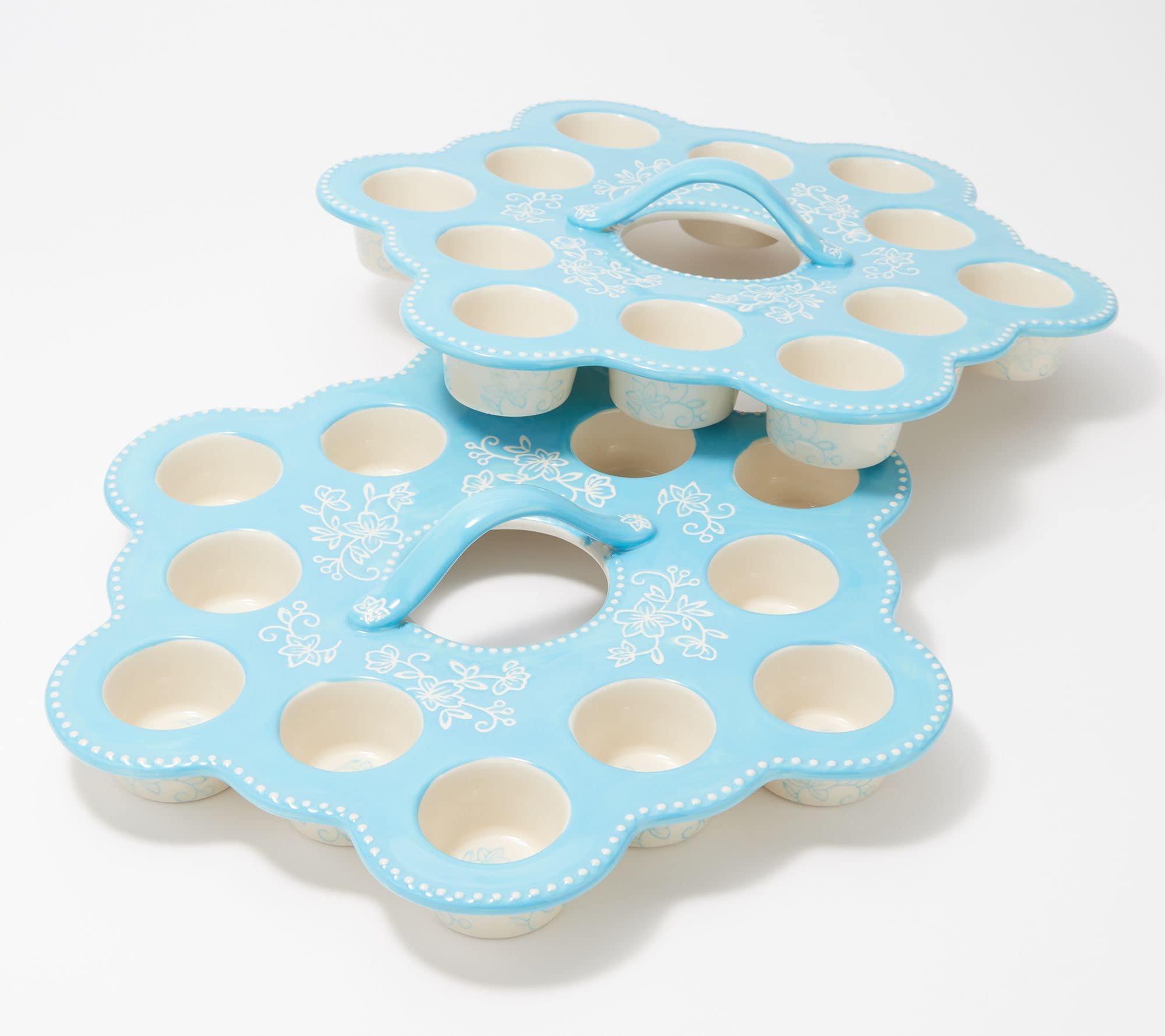 Temp-tations Mini Muffin Pans Set of 2 - Round Non-Stick Baking Pans in Floral Lace Light Blue | Perfect for Cupcakes, Muffins & Mini Desserts | Ideal for Home Baking, Parties & Holiday Treats