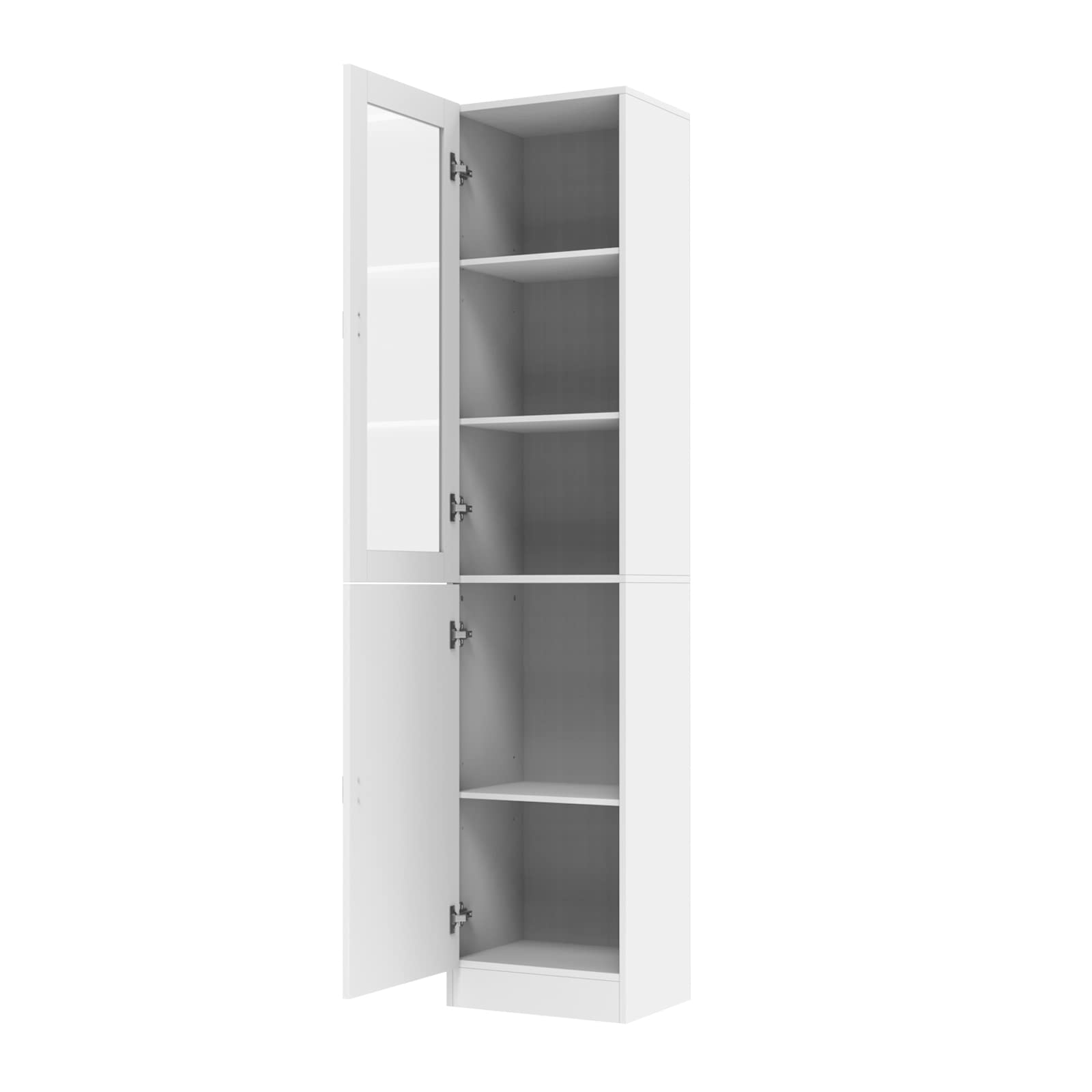 AIEGLE 5-Tier Tall Bookcase with Glass Doors - Modern Bookshelf for Home Office, Library & Living Room - White Storage Cabinet with Adjustable Shelves (15.7