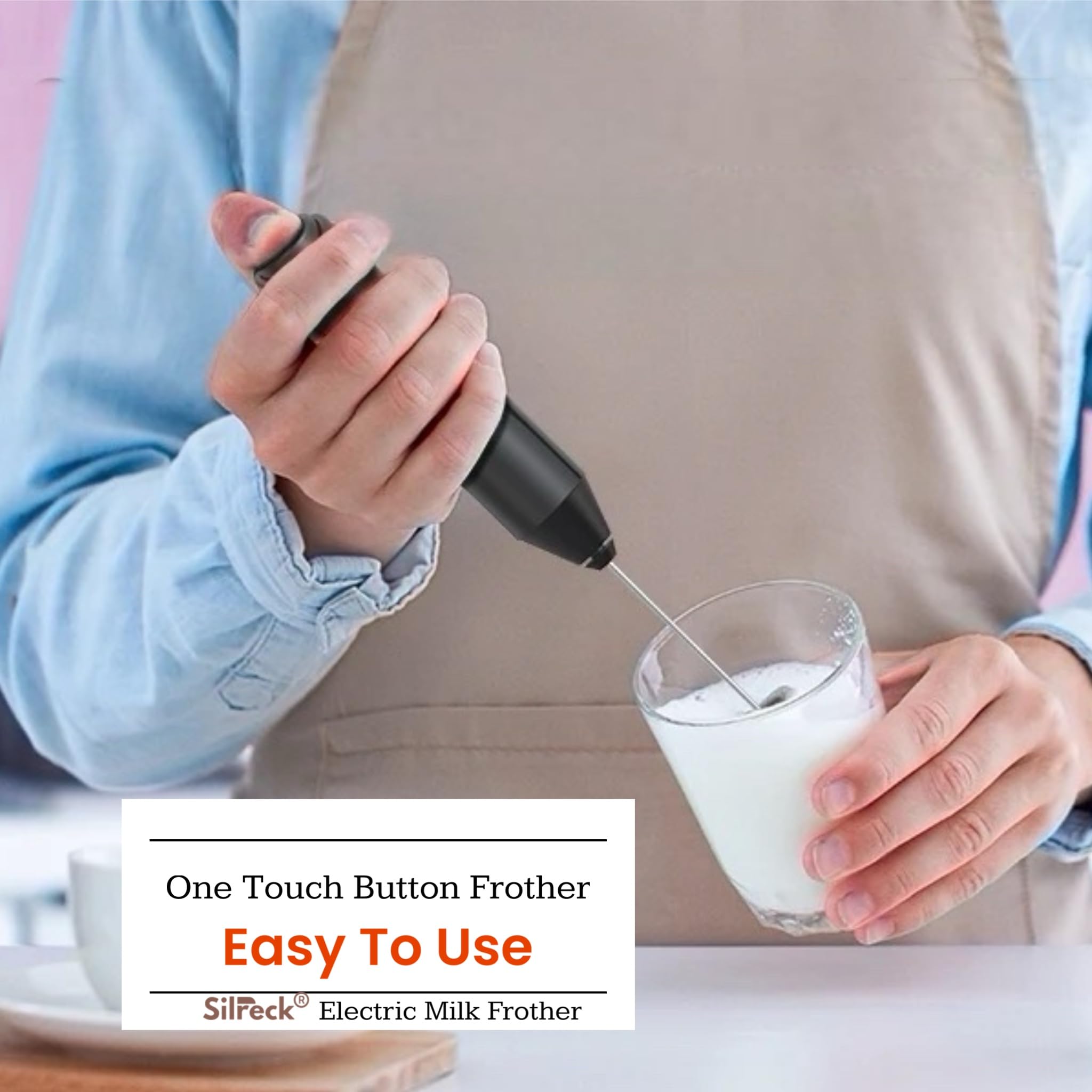 Silreck Electric Milk Frother - Handheld Automatic Milk Mixer for Coffee, Latte, Cappuccino, Milkshakes & Egg Whisking (Black) | Perfect for Home Baristas & Coffee Lovers