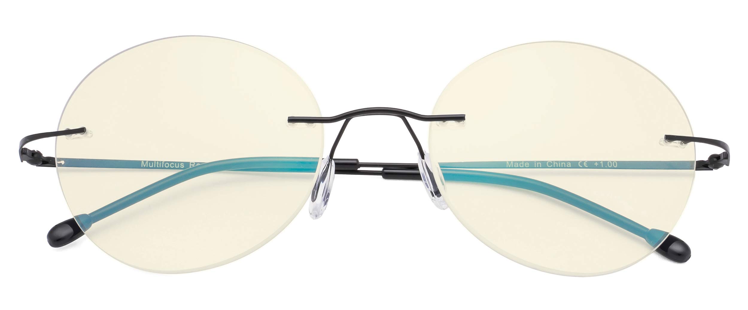 CessBlu Rimless Progressive Reading Glasses - Round Multifocus Blue Light Blocking Readers for Women - Perfect for Computer Work, Reading & Screen Time