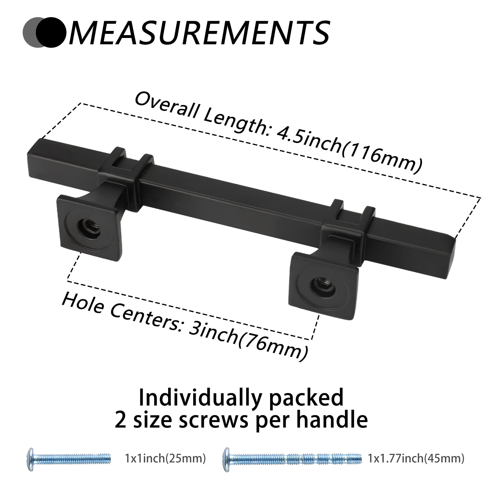 25 Pack 3 Inch Black Cabinet Handles - Matte Black Square Kitchen Cabinet Pulls for Drawers & Dressers | Durable Cabinet Hardware for Kitchen, Bathroom & Furniture Upgrade