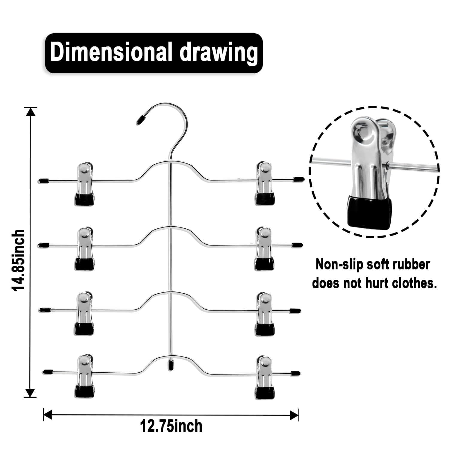 4 Tier Space Saving Skirt Hangers - Heavy Duty Metal Non-Slip Closet Organizer for Pants, Shorts & Clothes - Dorm Room Essentials (Black, 3 Pack) - Perfect for Small Spaces & Wardrobe Organization