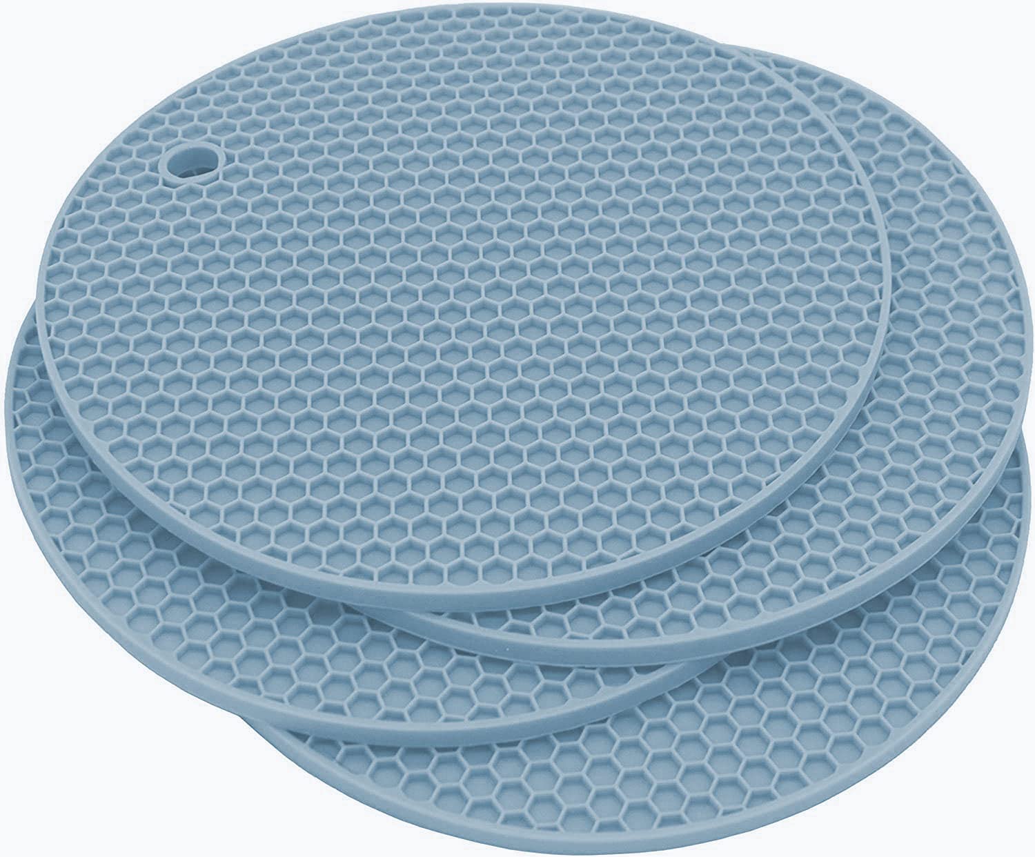 Silicone Trivets for Hot Pots and Pans - Heat Resistant, Non-Slip Kitchen Mat - Flexible Pot Holders for Stove, Oven & Dining Table - Set of 4 Blue Trivets - Perfect for Serving Hot Dishes, Protecting Countertops & Organizing Kitchen