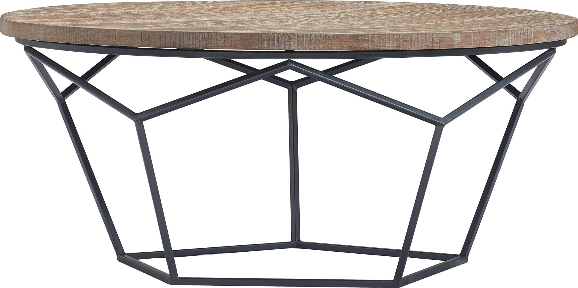 Tommy Hilfiger Avalon Round Coffee Table - Distressed Wood Finish - Modern Farmhouse Living Room Furniture for Home Decor