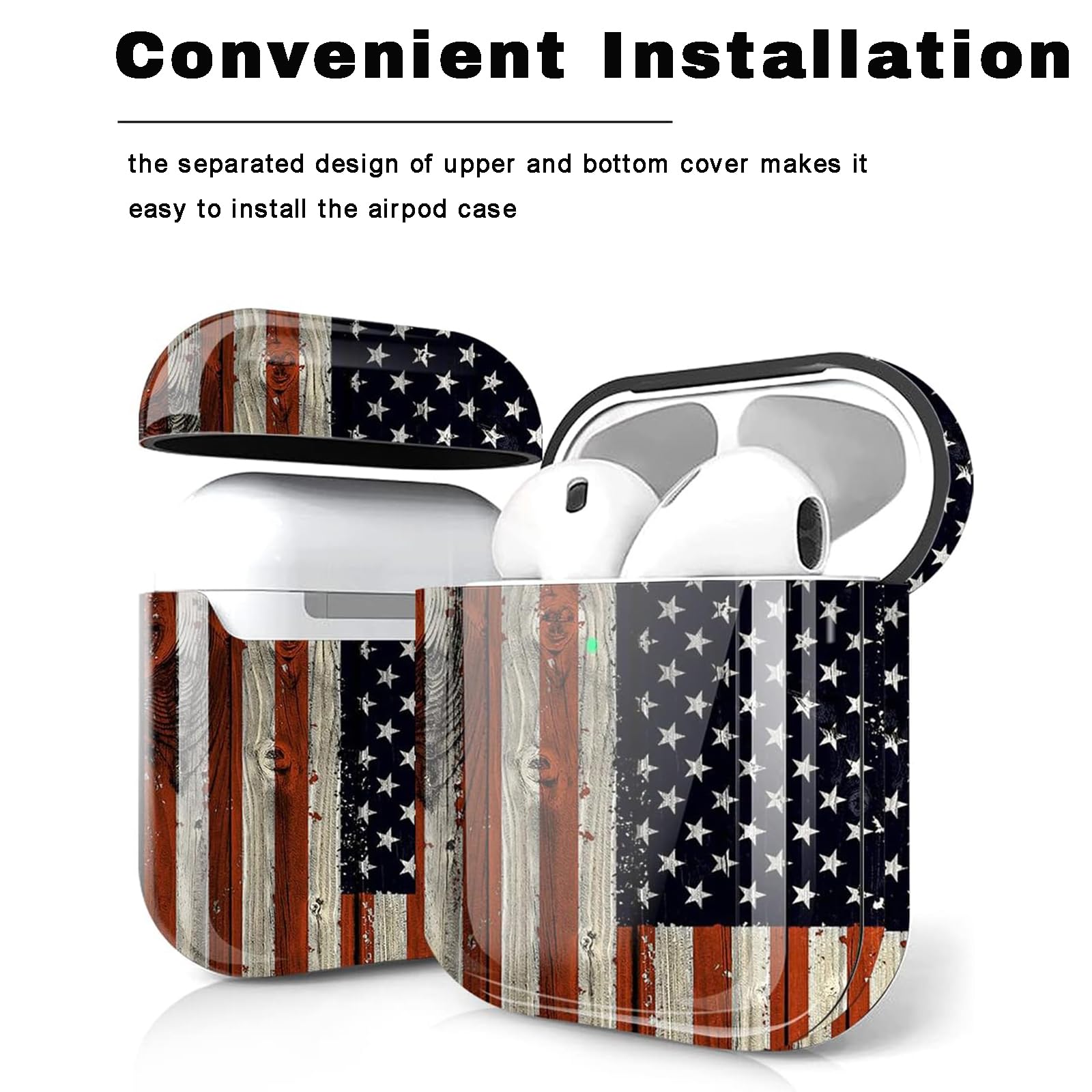 American Flag AirPod Case for AirPods 1/2 - Shockproof Cover with Keychain & LED Visible - Perfect for Travel & Outdoor Use