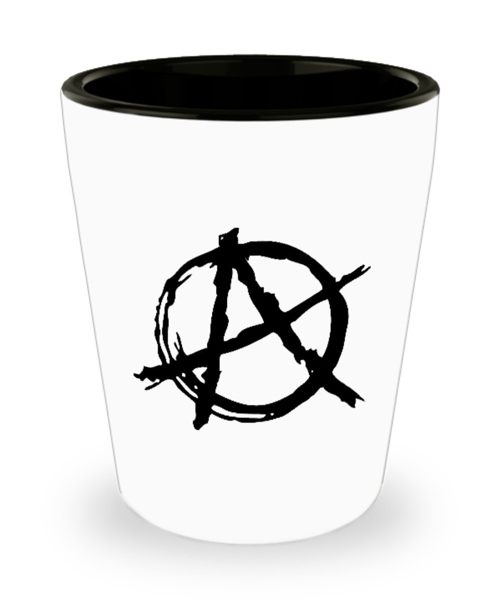Anarchy Symbol White Ceramic Shot Glass - Perfect Gift for Anarchists, Punk Rock Fans & Political Activists | Great for Parties, Collectibles & Unique Gifts