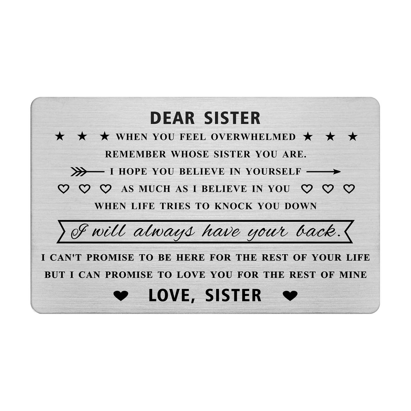 Personalized Sister Steel Wallet Card - Best Birthday & Christmas Gift for Women & Teen Girls - Thoughtful Sister Gifts for Everyday Carry & Special Occasions
