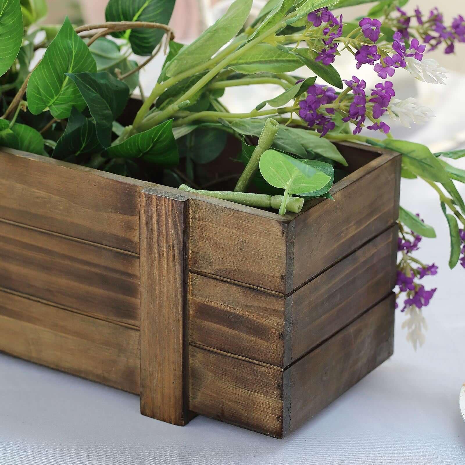 24x6'' Smoked Brown Rectangle Wood Planter Boxes with Plastic Liner - DIY Rustic Wooden Boxes for Wedding, Party & Home Decor - Perfect for Centerpieces, Table Decorations and Garden Planters