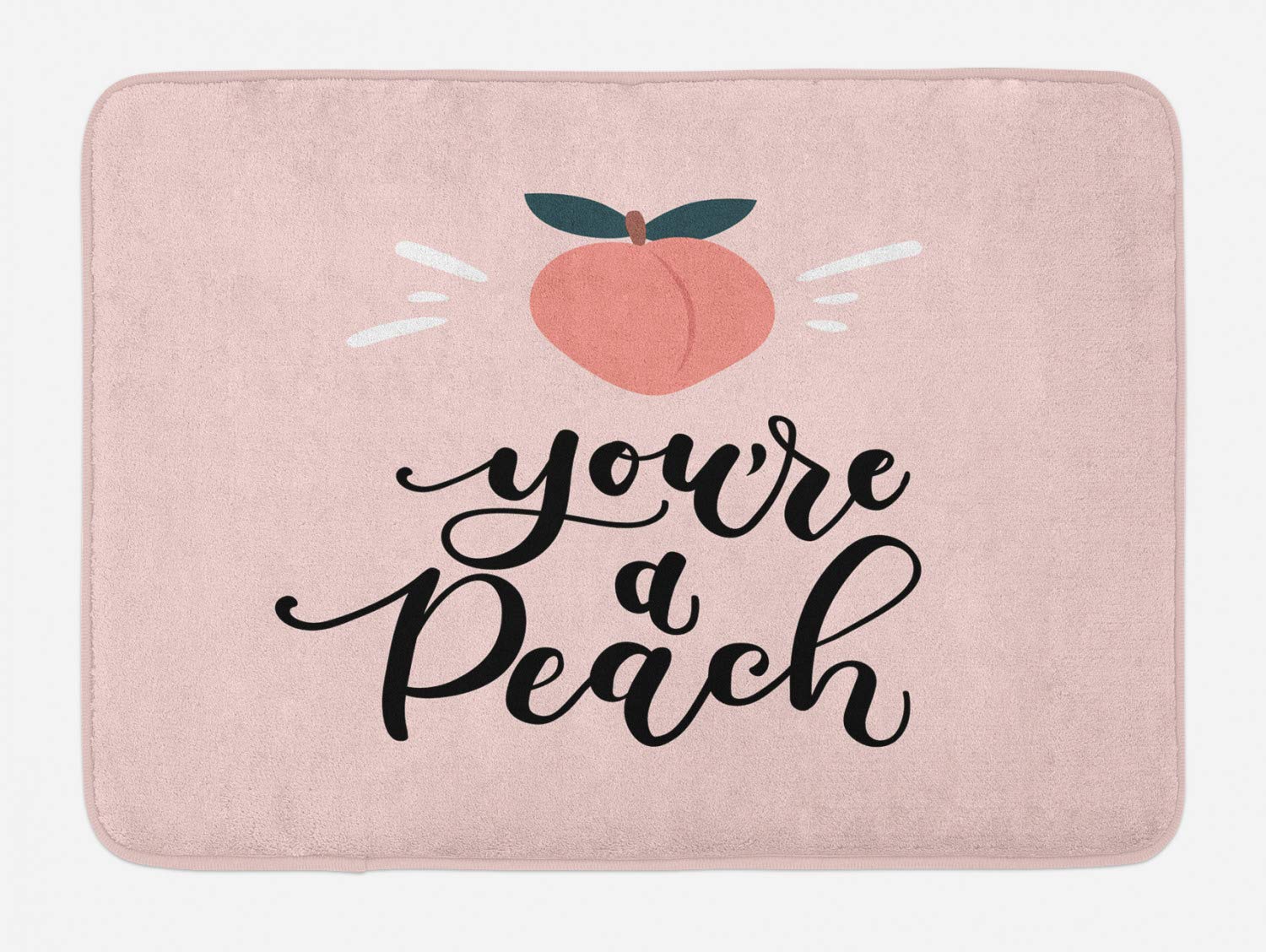 Ambesonne Peach Fruit Bath Mat with Leaves Design - Non-Slip Plush Bathroom Rug in Pastel Coral (30