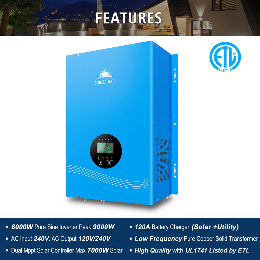 SunGoldPower 8000W Complete Off Grid Solar Kit with 10.24KWH Lithium Battery & 5400W Solar Panels | 48V 120V/240V Output | Ideal for Home Backup Power, RV Living & Remote Cabins | SGK 8MAX Solar Energy System