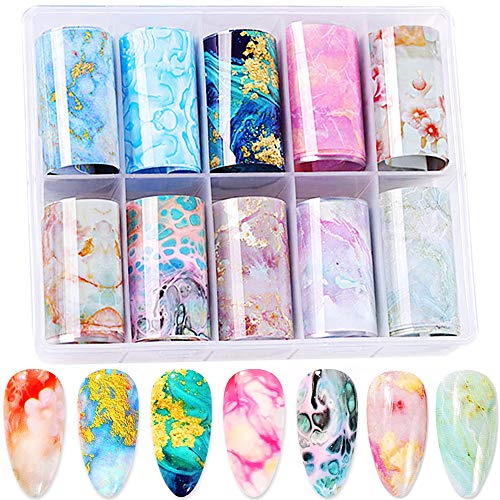 10 Rolls Marble Nail Foil Transfer Stickers - Holographic Starry Sky Nail Art Decals for DIY Nail Decoration | Perfect for Women & Girls' Manicures, Parties, and Special Occasions
