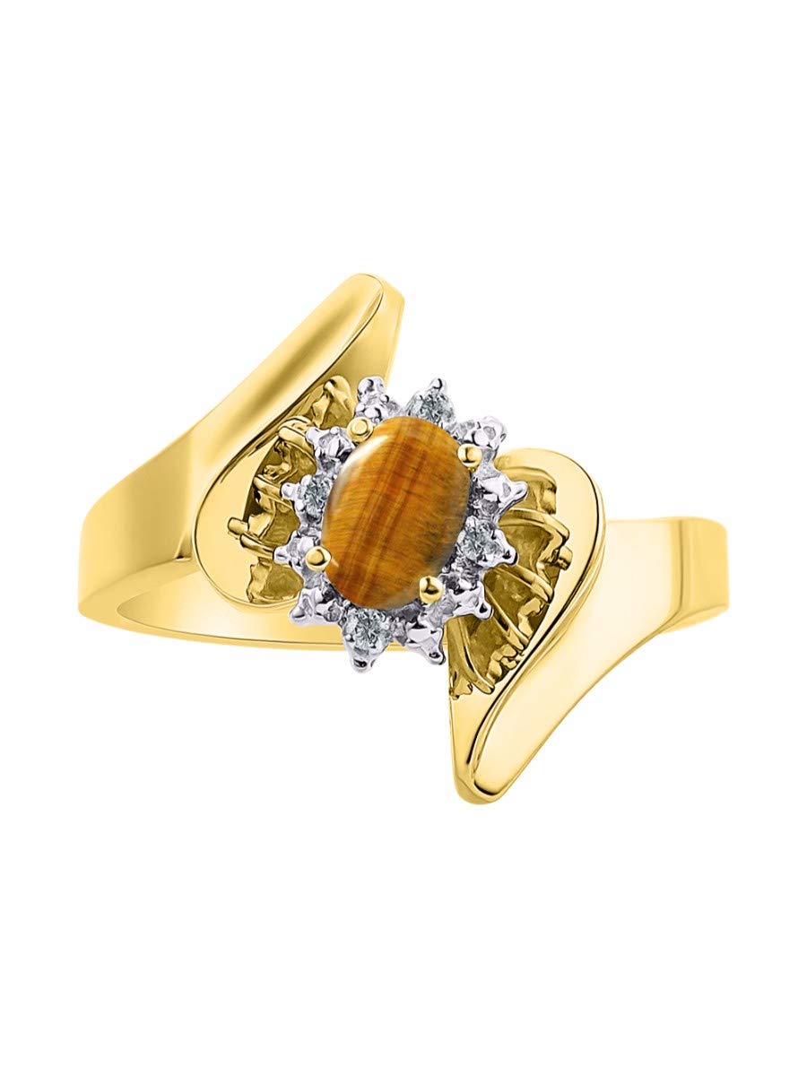 Rylos 14K Gold Plated Sterling Silver Ring for Women - 6X4MM Gemstone & Halo Diamond Birthstone Jewelry (Size 5-10) | Elegant Gift for Anniversary, Birthday & Special Occasions