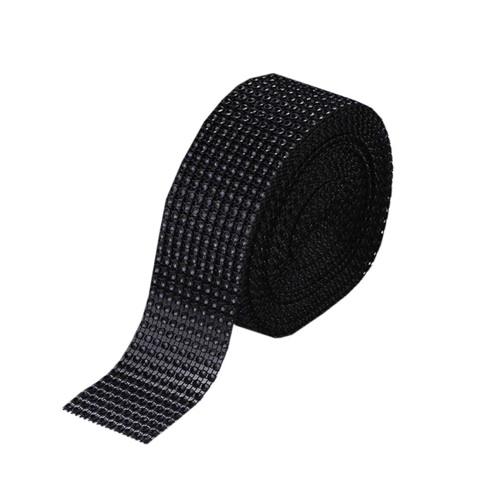 USIX 3/4/6/8/10/12 Rows Sparkling Rhinestone Mesh Ribbon - Glitter Diamond Webbing for DIY Crafts, Sewing, Wedding Bouquets, Cake Decor, Birthday Party (Black, 10 Rows - 5cm/1.97