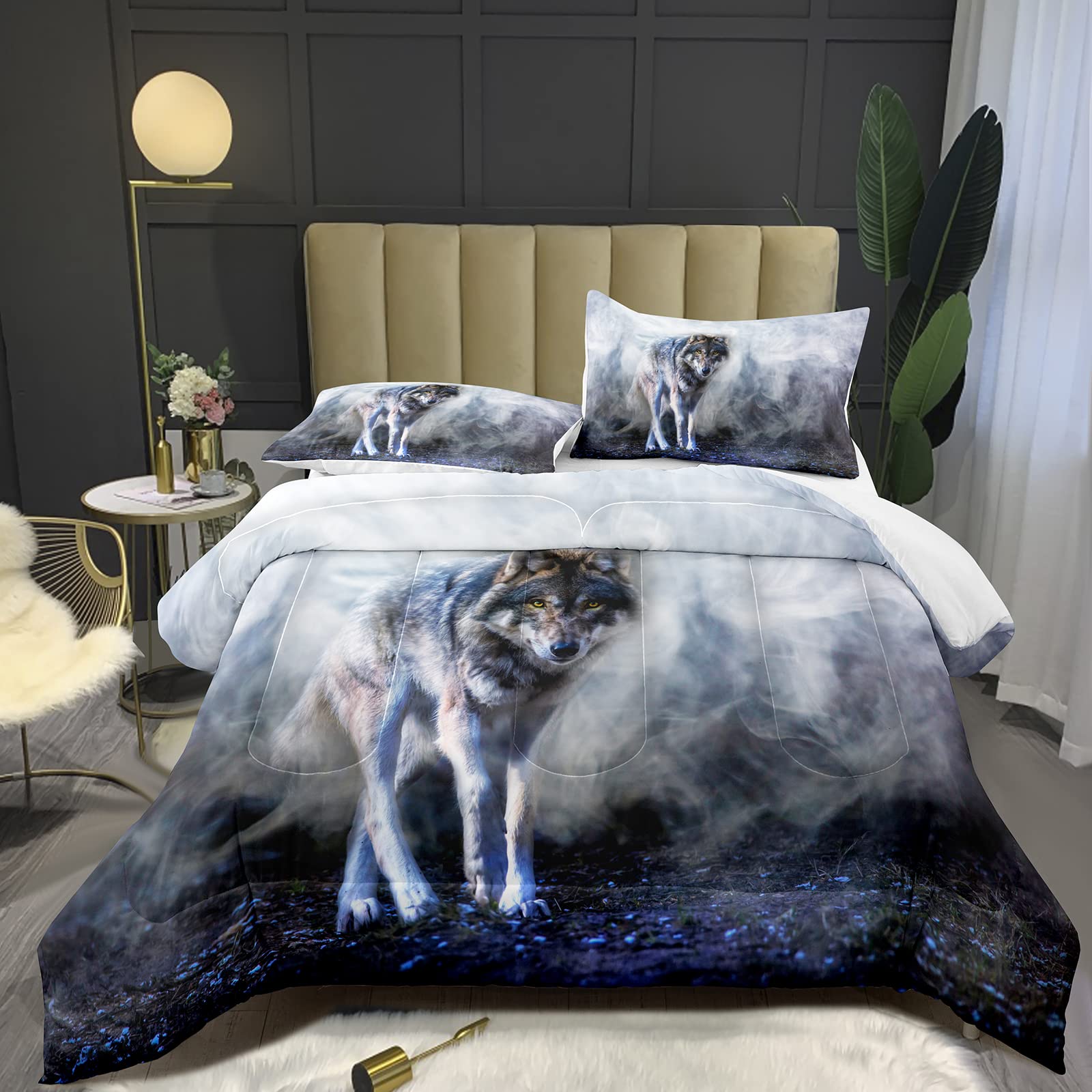 Bodhi Wild Wolf Comforter Set King Size - Premium Wolf Themed Bedding for Boys & Men with Matching Pillowcases (1 Comforter + 2 Shams) - Perfect for Teen Bedrooms, Man Caves & Wilderness Themed Decor