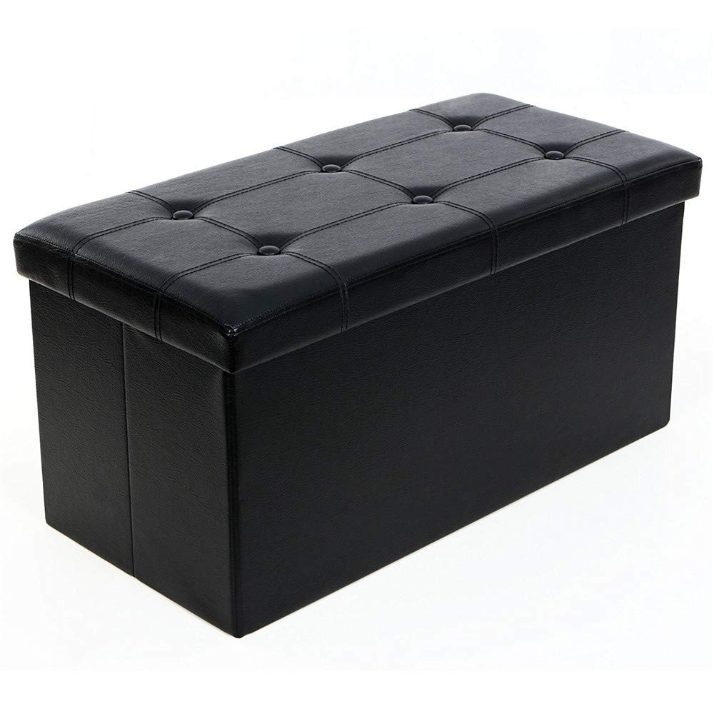 Veryke Leather Rectangular Ottoman Storage Bench - Foldable Footstool Coffee Table with Removable Lid | Lightweight Padded Seat for Entryway, Living Room & Bedroom | Brown | Perfect for Small Space Organization & Extra Seating