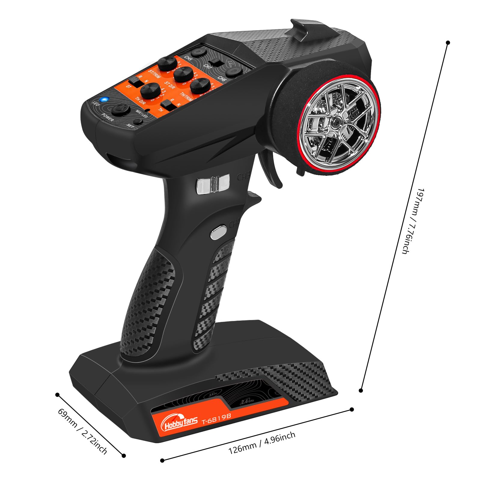 7CH 2.4G RC Transmitter and Receiver System with Anti-Jamming Technology - Remote Controller for RC Cars, Crawlers, Boats - Perfect for Hobbyists and Racing Enthusiasts (Ideal for Off-Road, Crawling and Water Racing Scenarios)