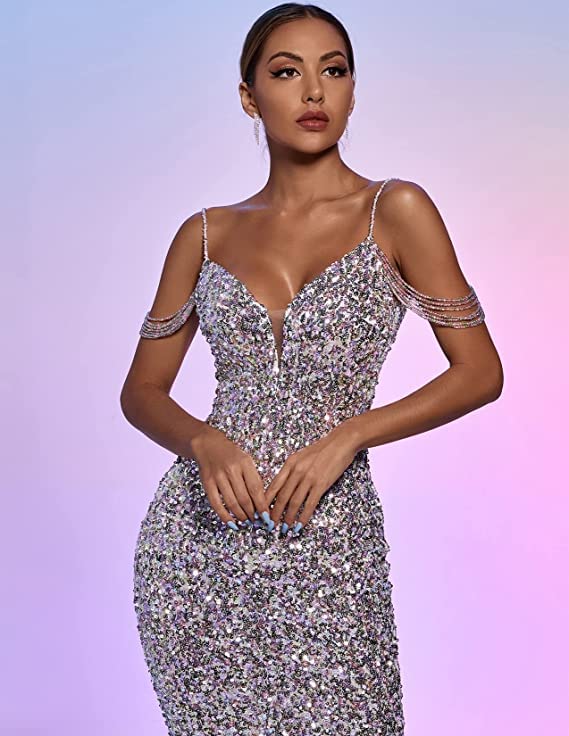 BELLA BARNETT Sequin Mini Dress for Women - Sexy Deep V Neck Backless Bodycon Party Dress | Perfect for Birthday, Homecoming, Club & Night Out