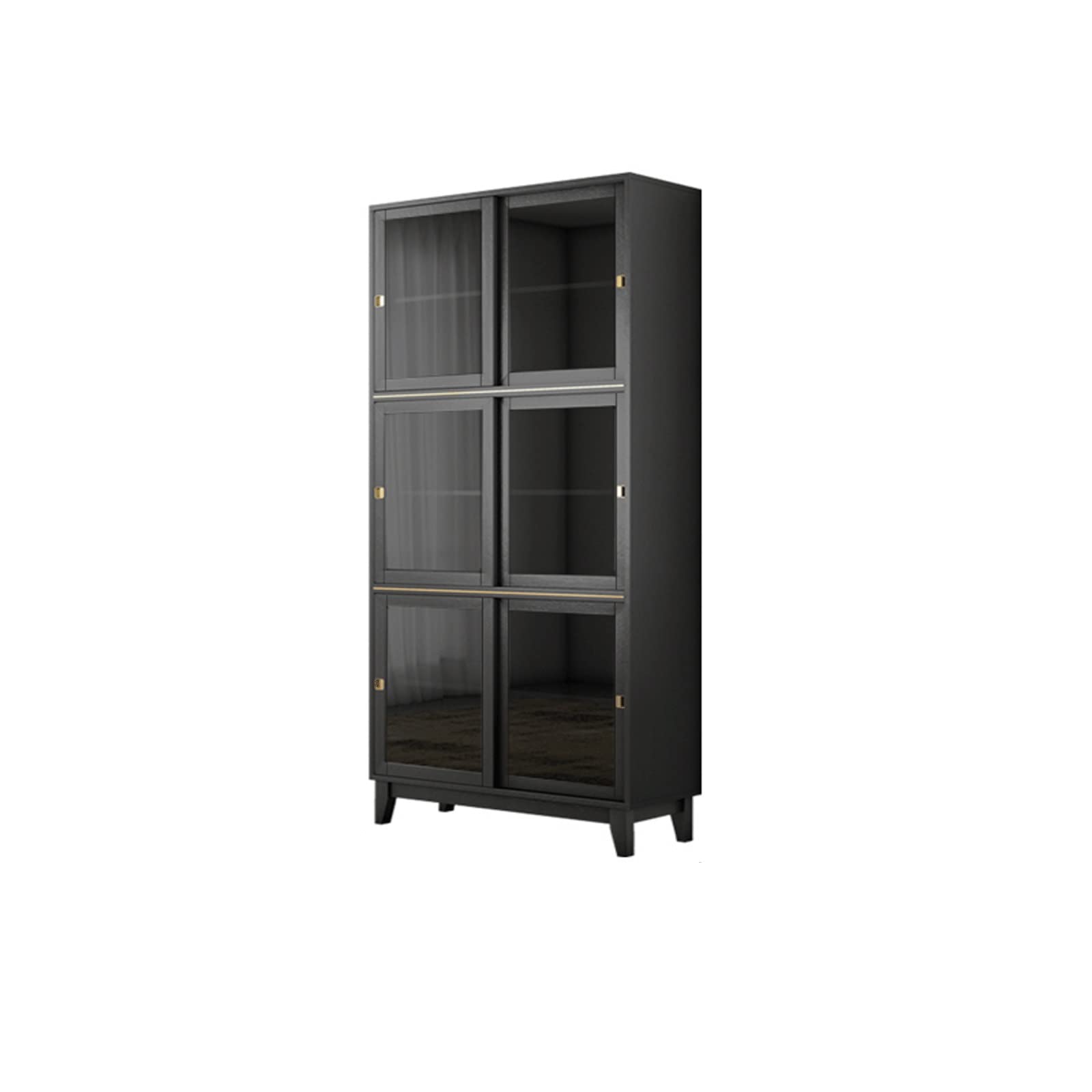 Modern Wooden Bookshelf with Glass Door & Sliding Cabinet - Black & White Freestanding Floor Bookcase for Home Office, Living Room & Library - Wall-Mounted or Freestanding Storage Solution